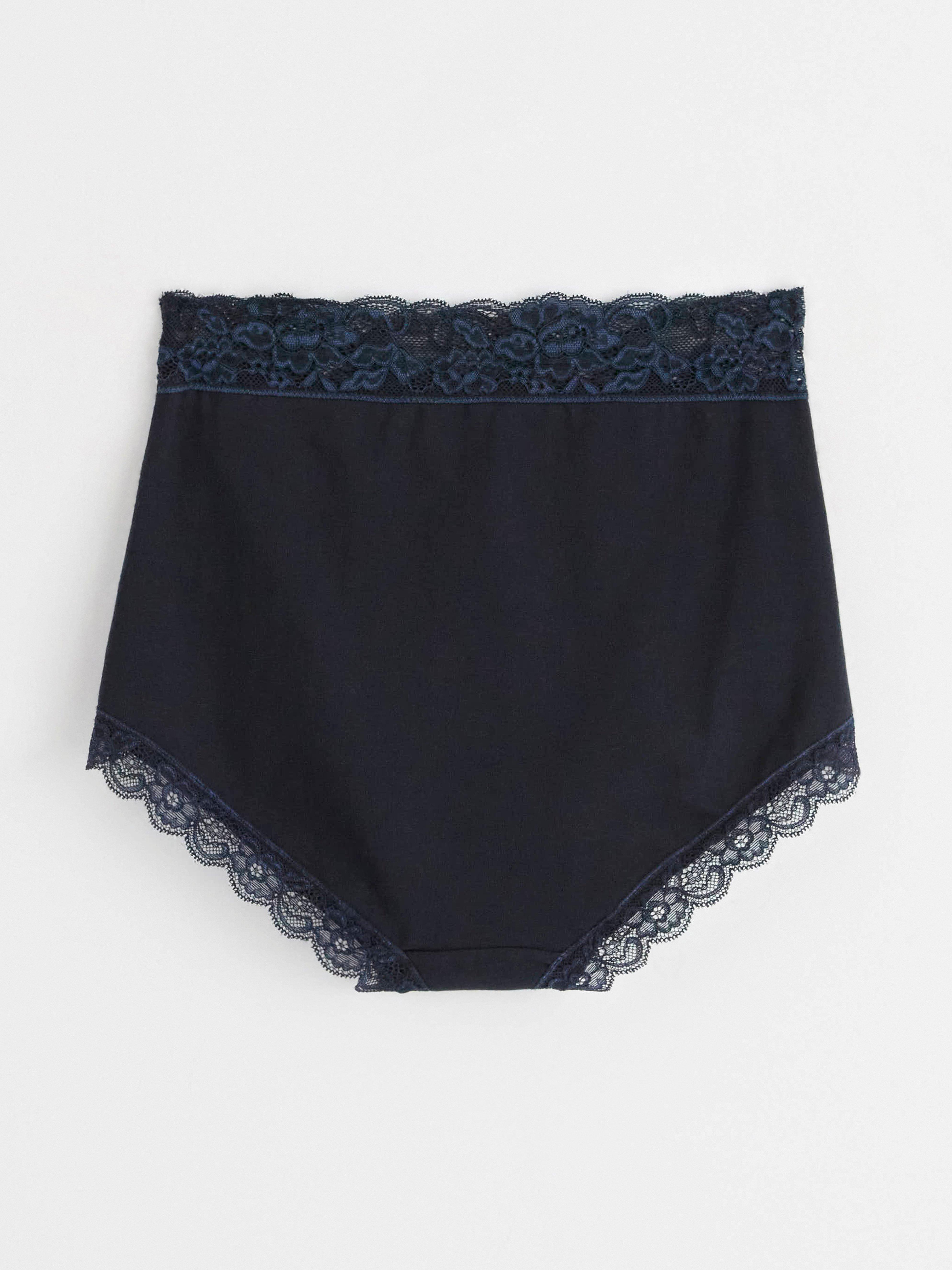 High waist briefs with lace Navy