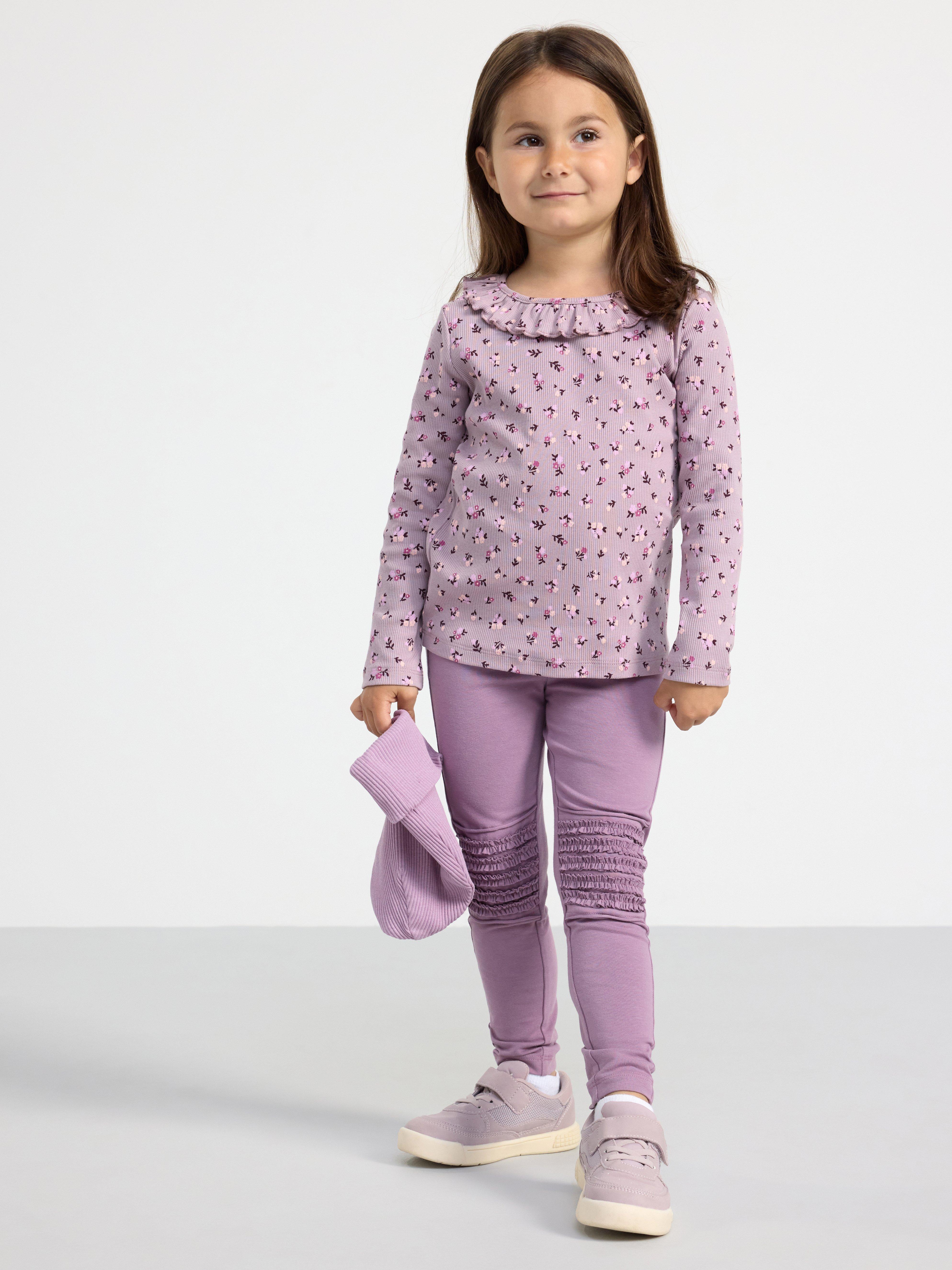 Ribbed top with flowers and frill collar Light Dusty Lilac