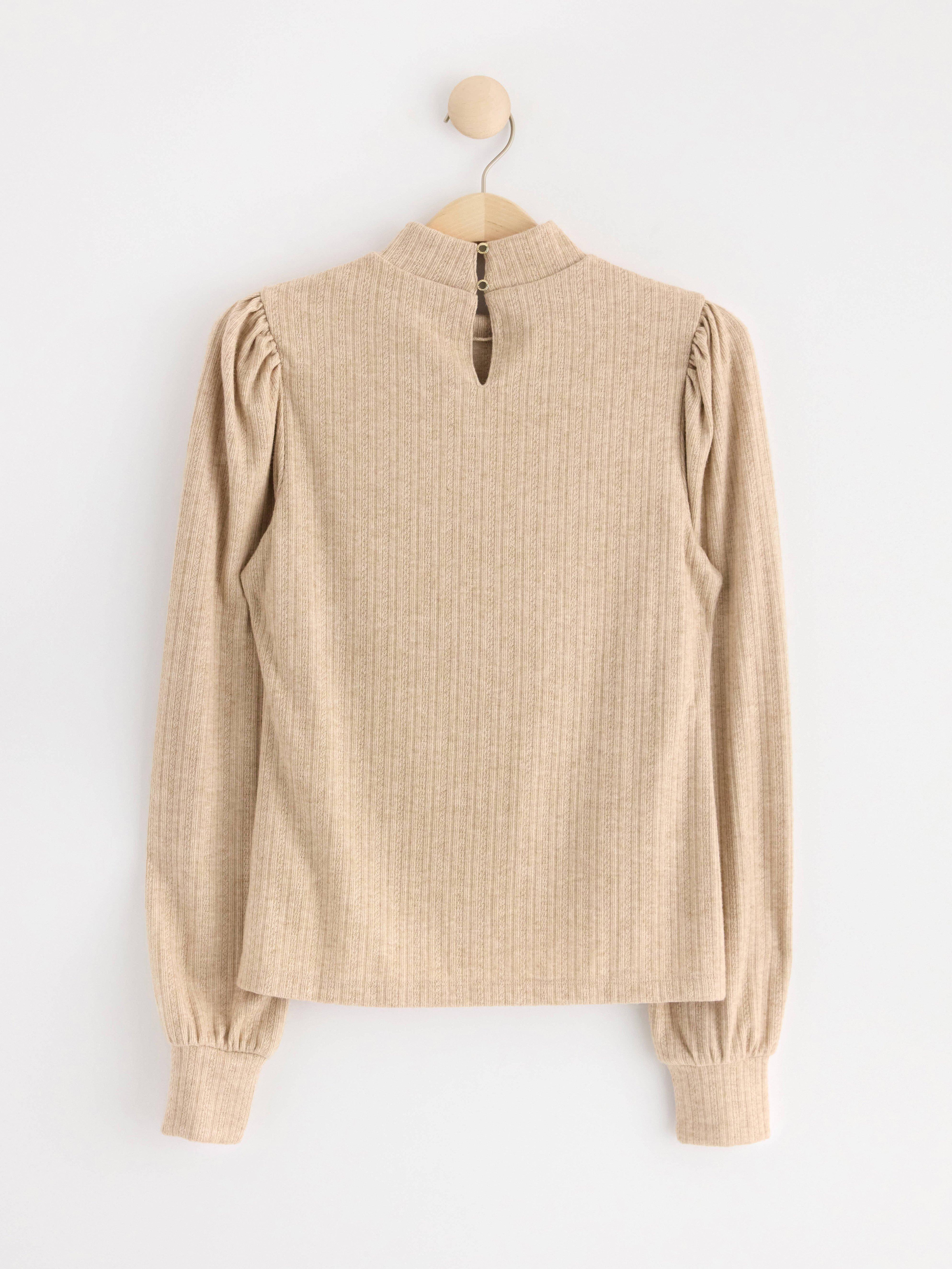 Long sleeve jersey top Light Beige