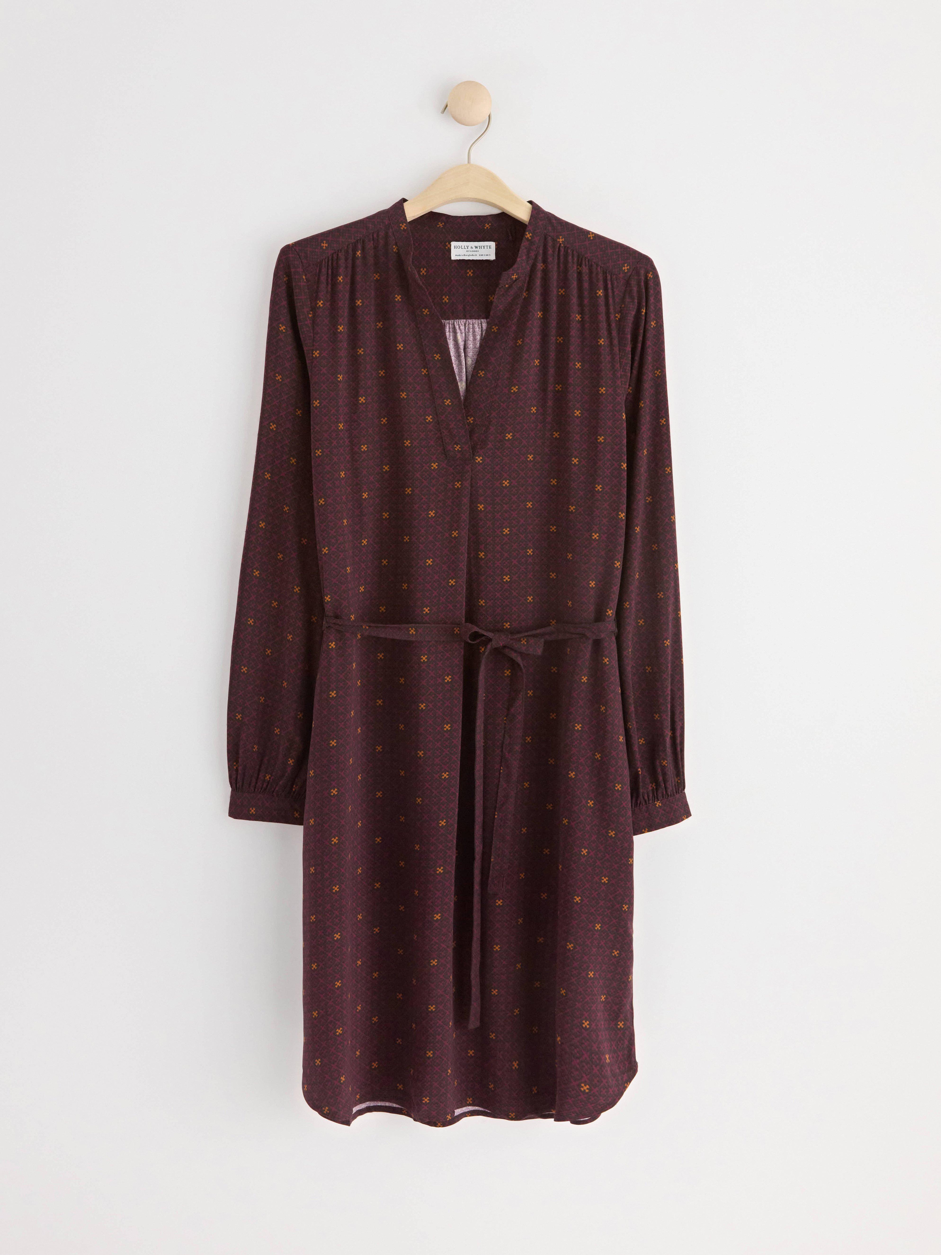 Long sleeve dress with pattern Dark dusty red