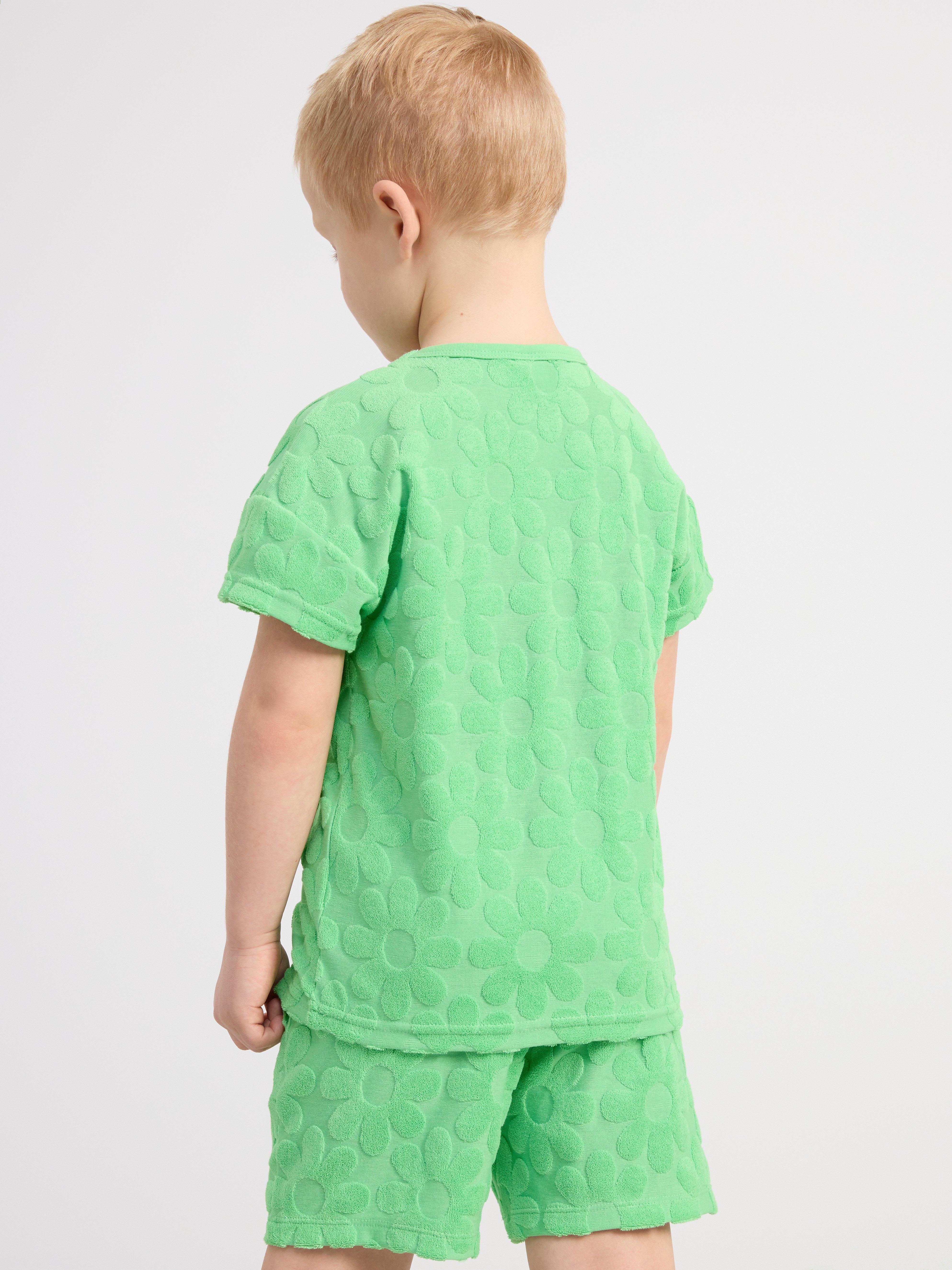 Short sleeve terry top with flower pattern Green