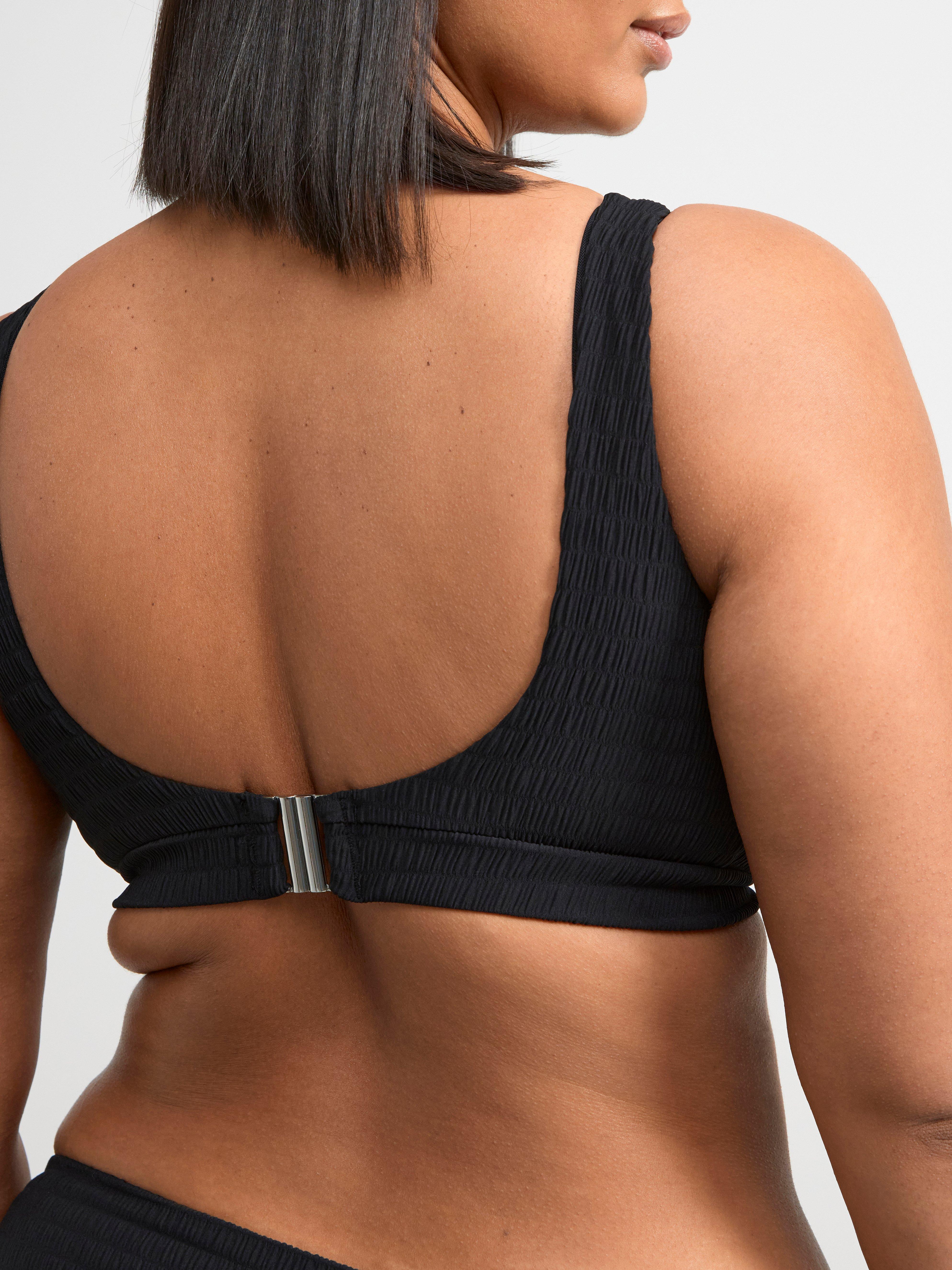Full cup unpadded bikini top with crinkled texture Black