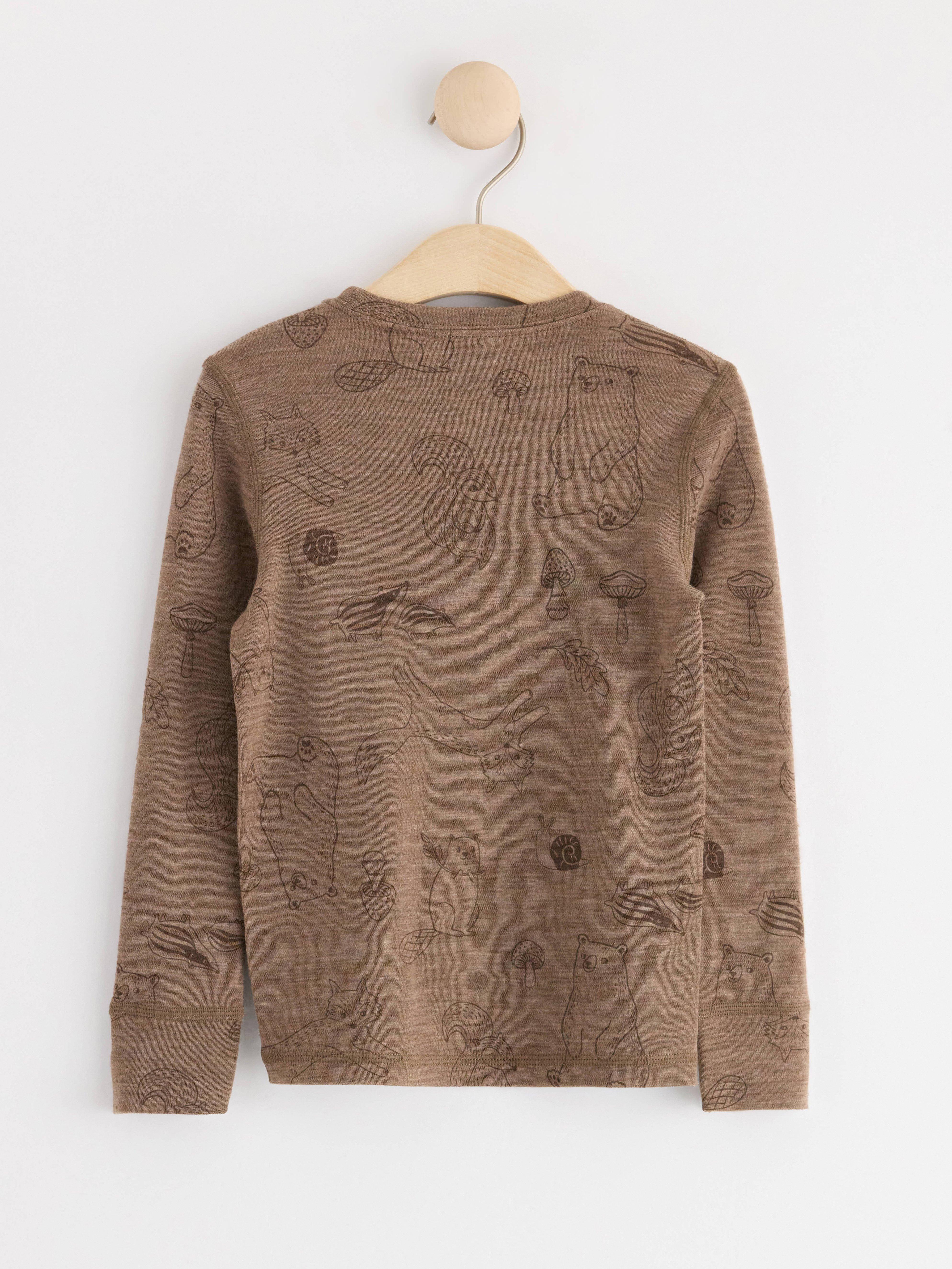 Long sleeve top in merino wool Brown Melange