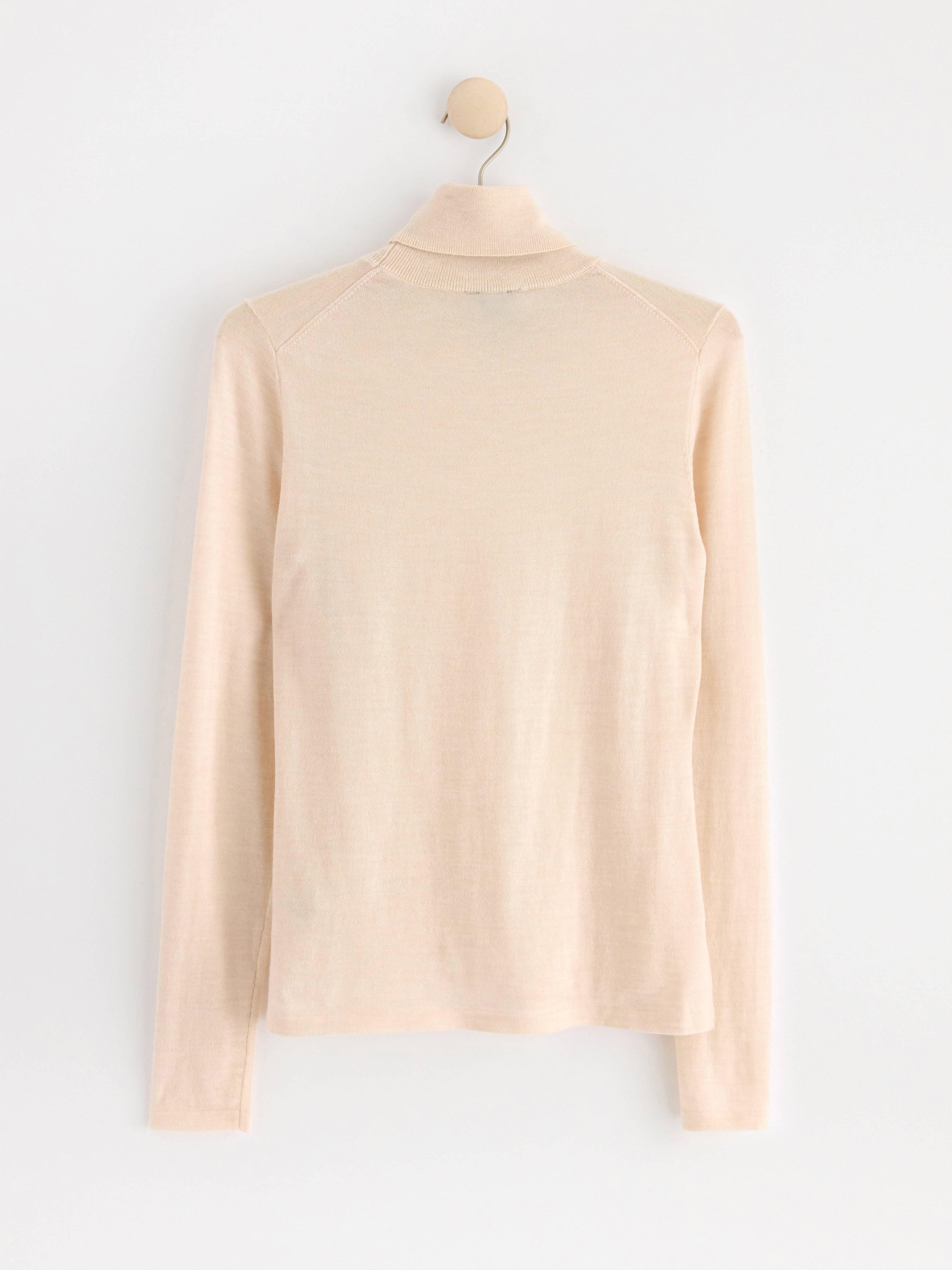 Turtle neck top in merino wool Beige melange