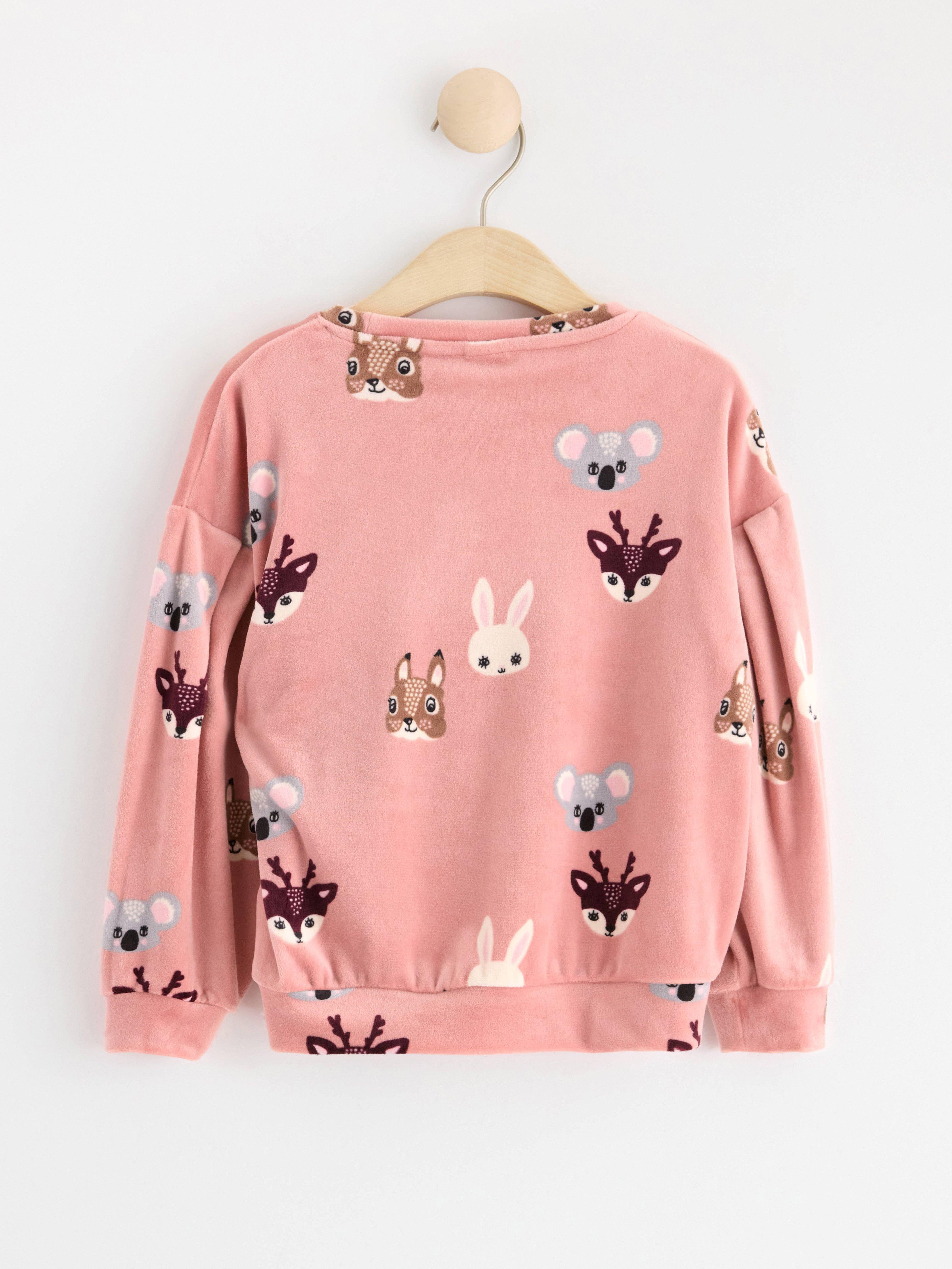 Velour jumper with animals Dusty Pink