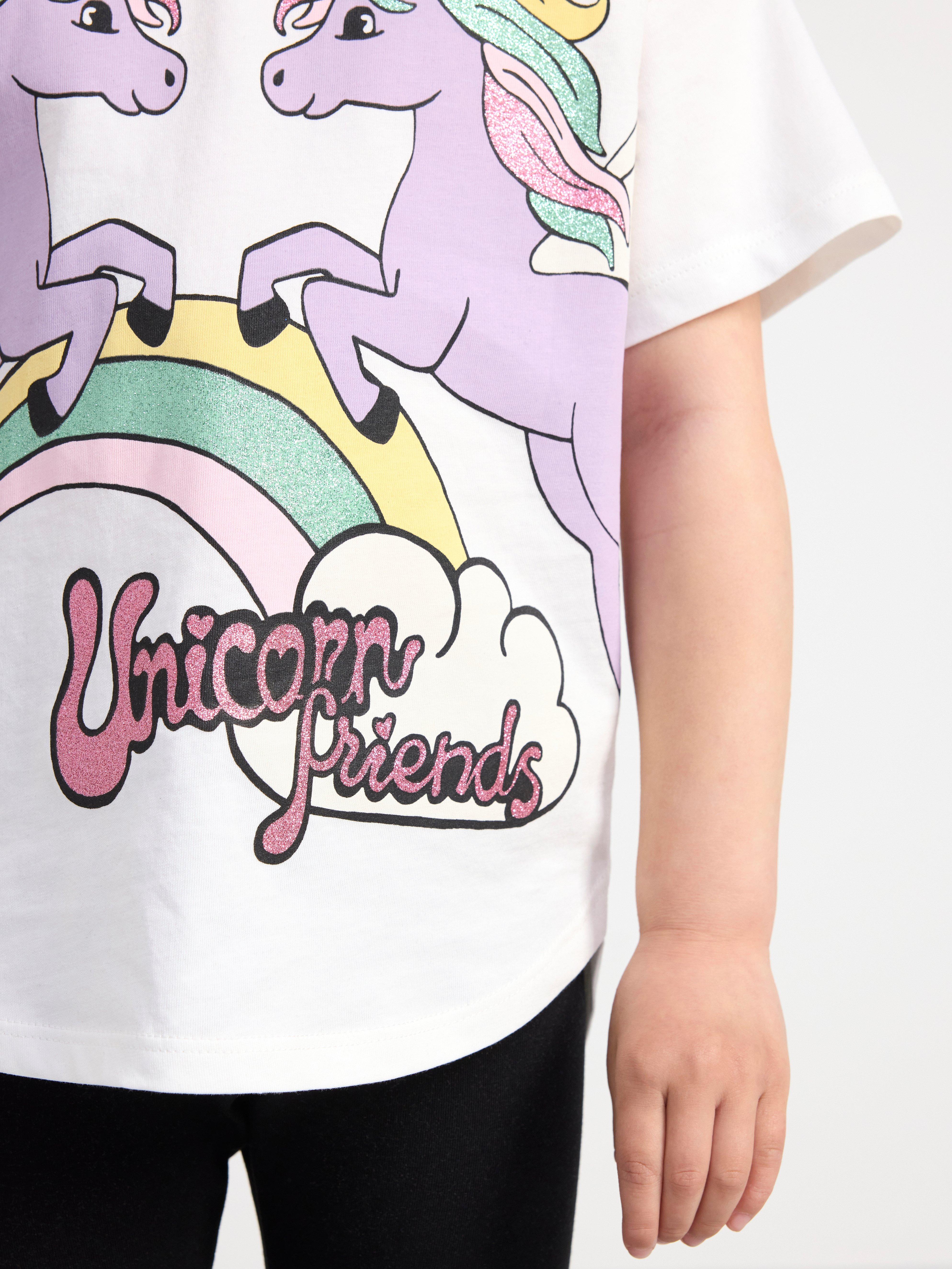 Oversize t-shirt with unicorn print Light Dusty White
