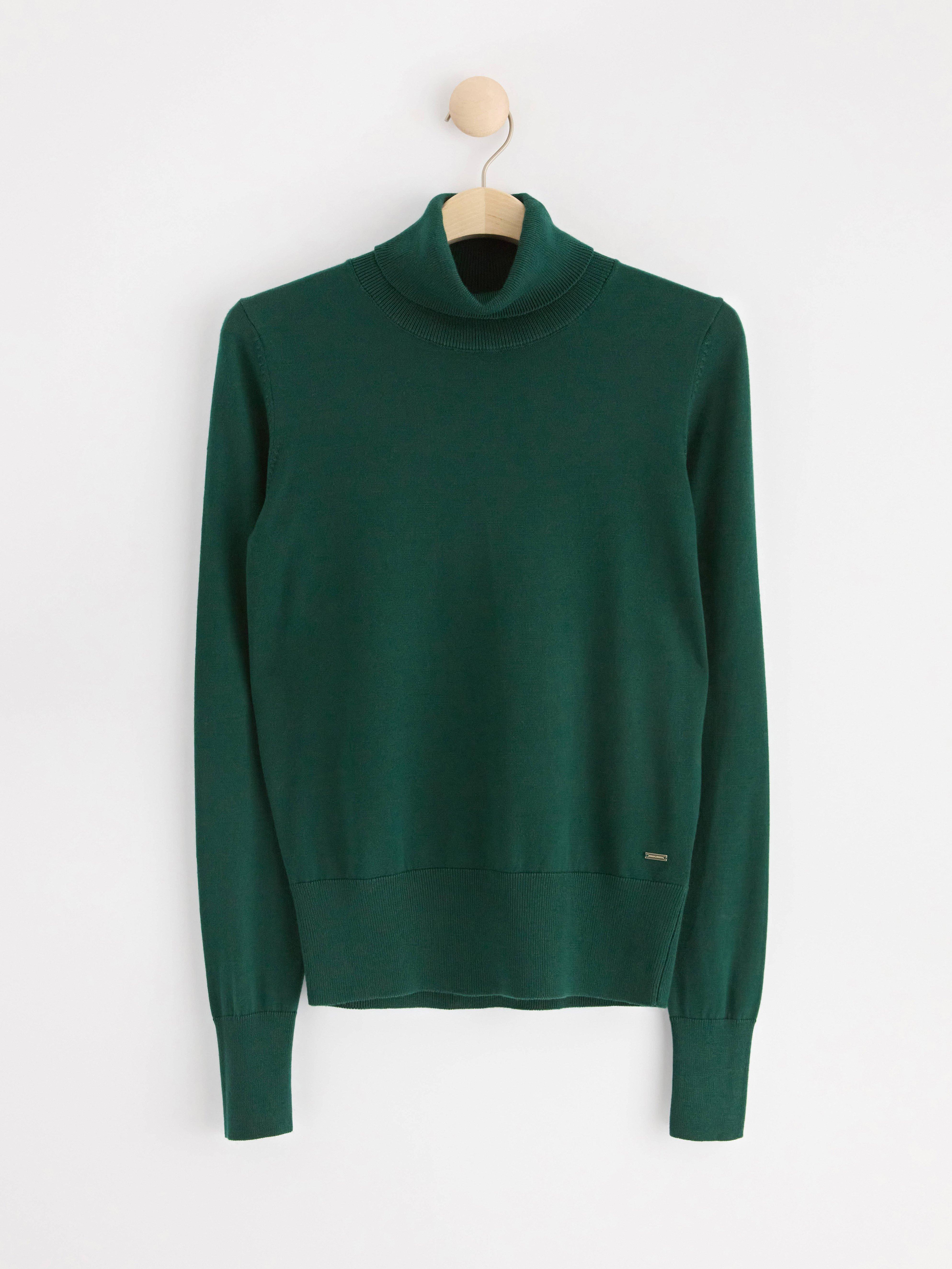 Fine-knit roll neck top Dark Green