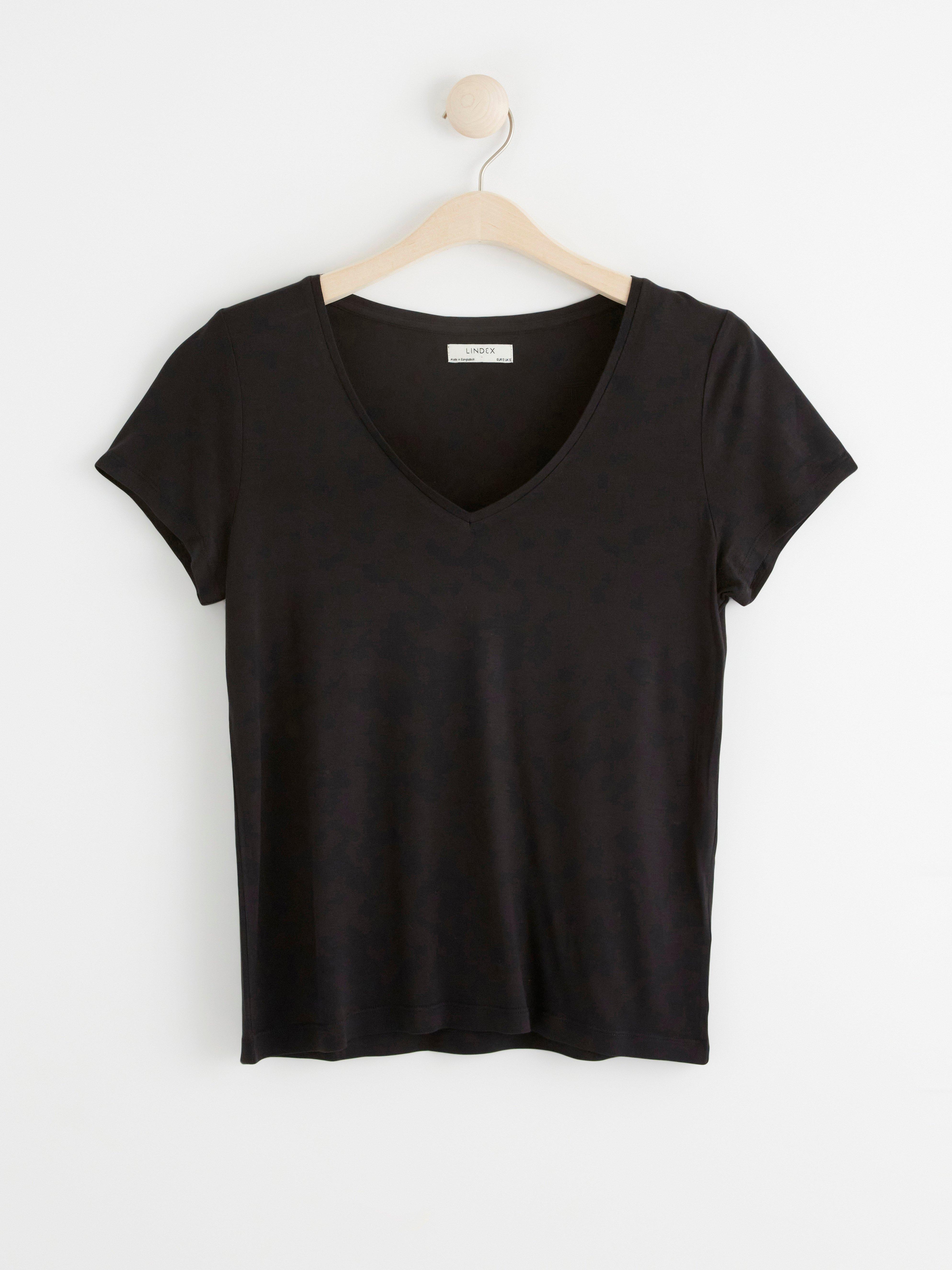 V-neck viscose t-shirt Black
