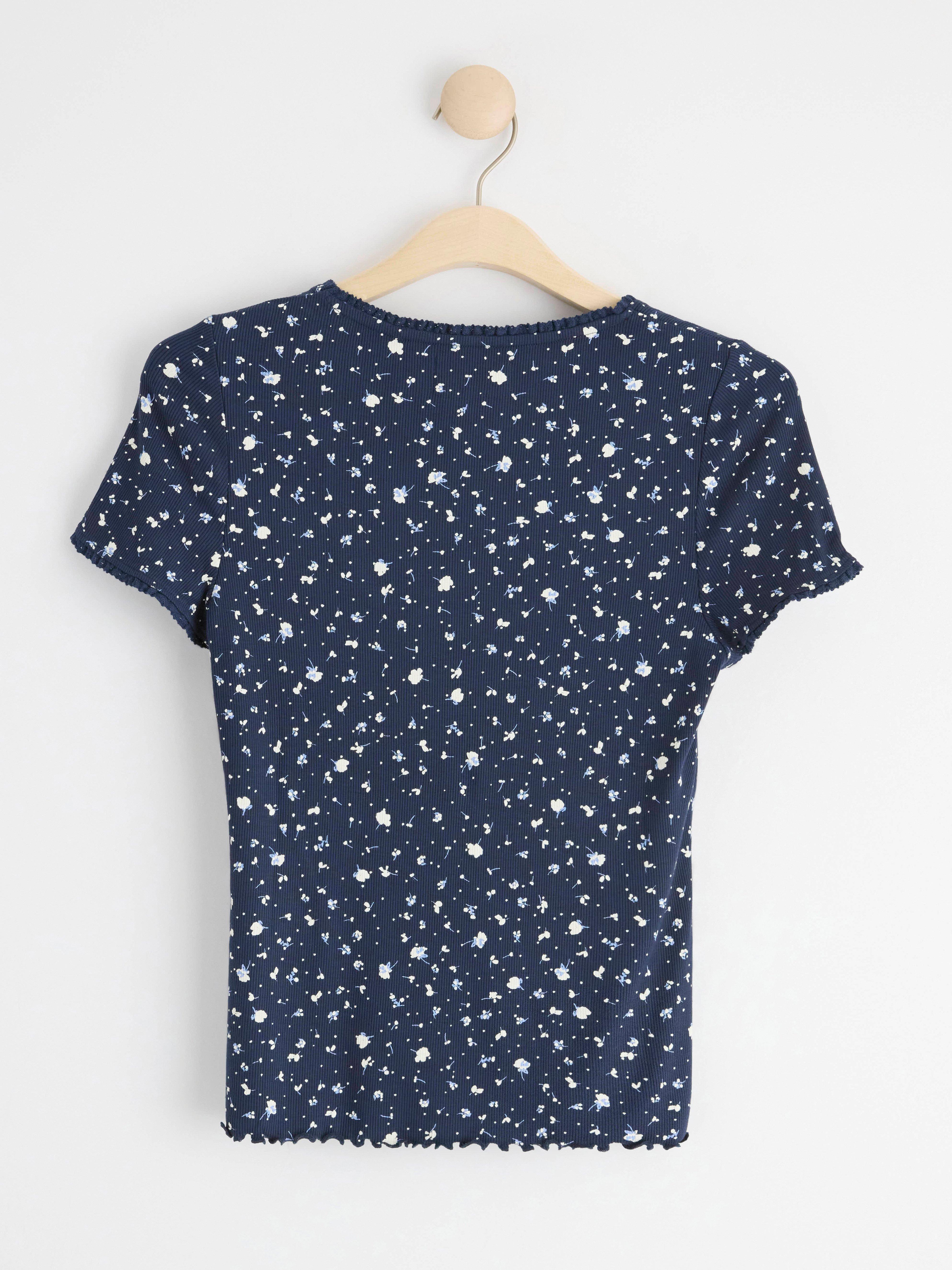 Ribbed top with flowers Navy