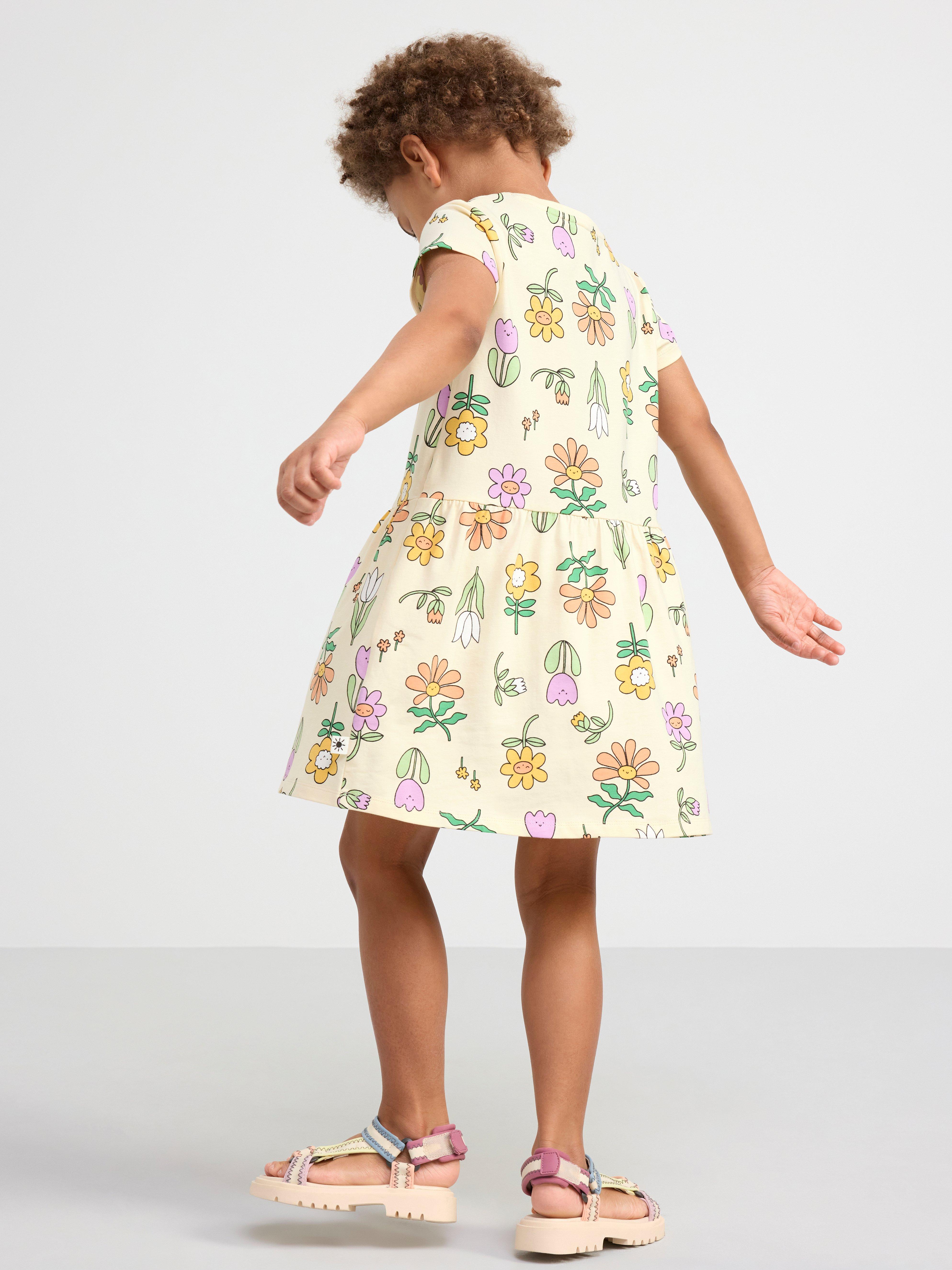 Short sleeve dress with flowers Light Yellow