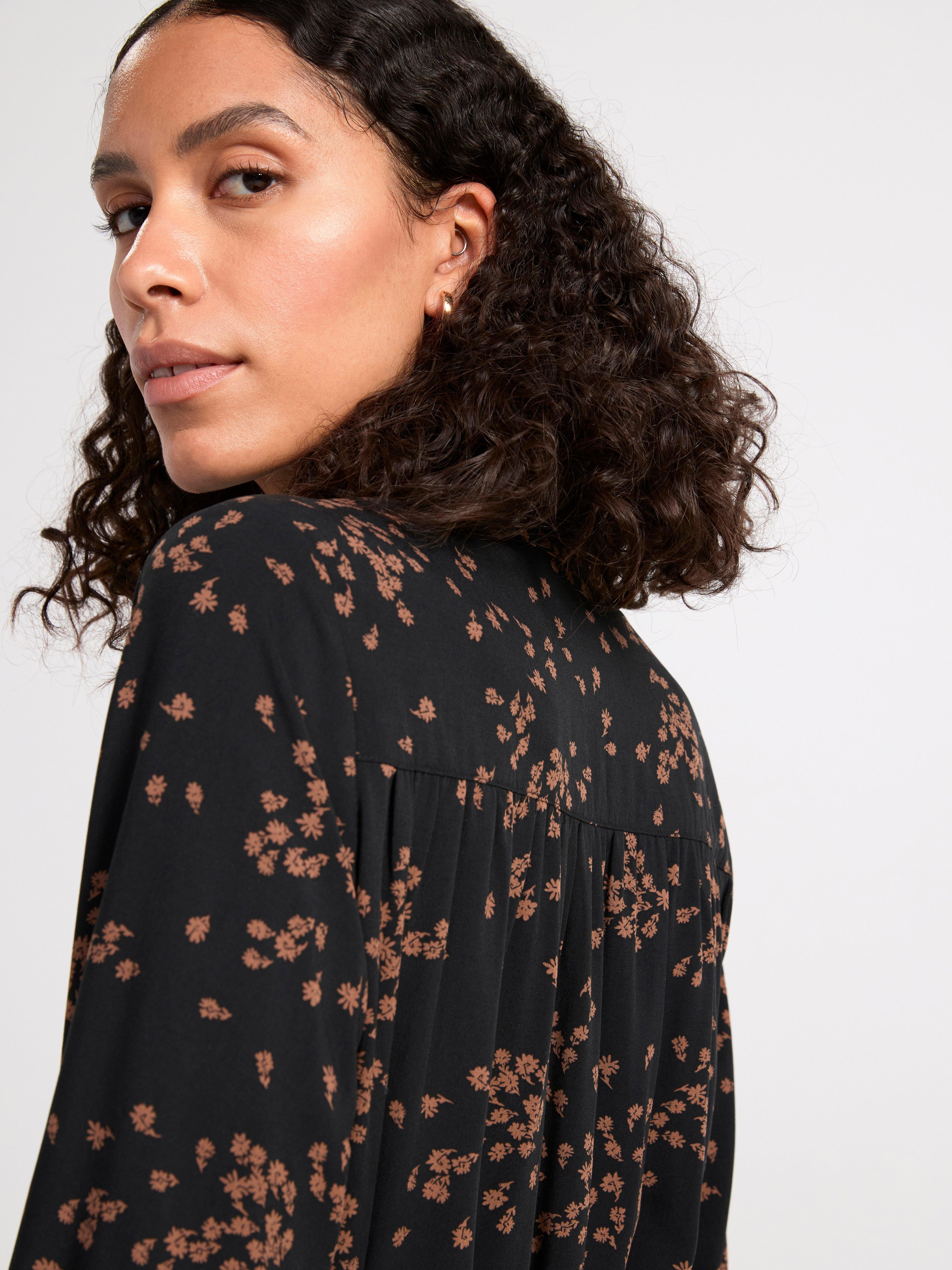 Long sleeve patterned dress Black