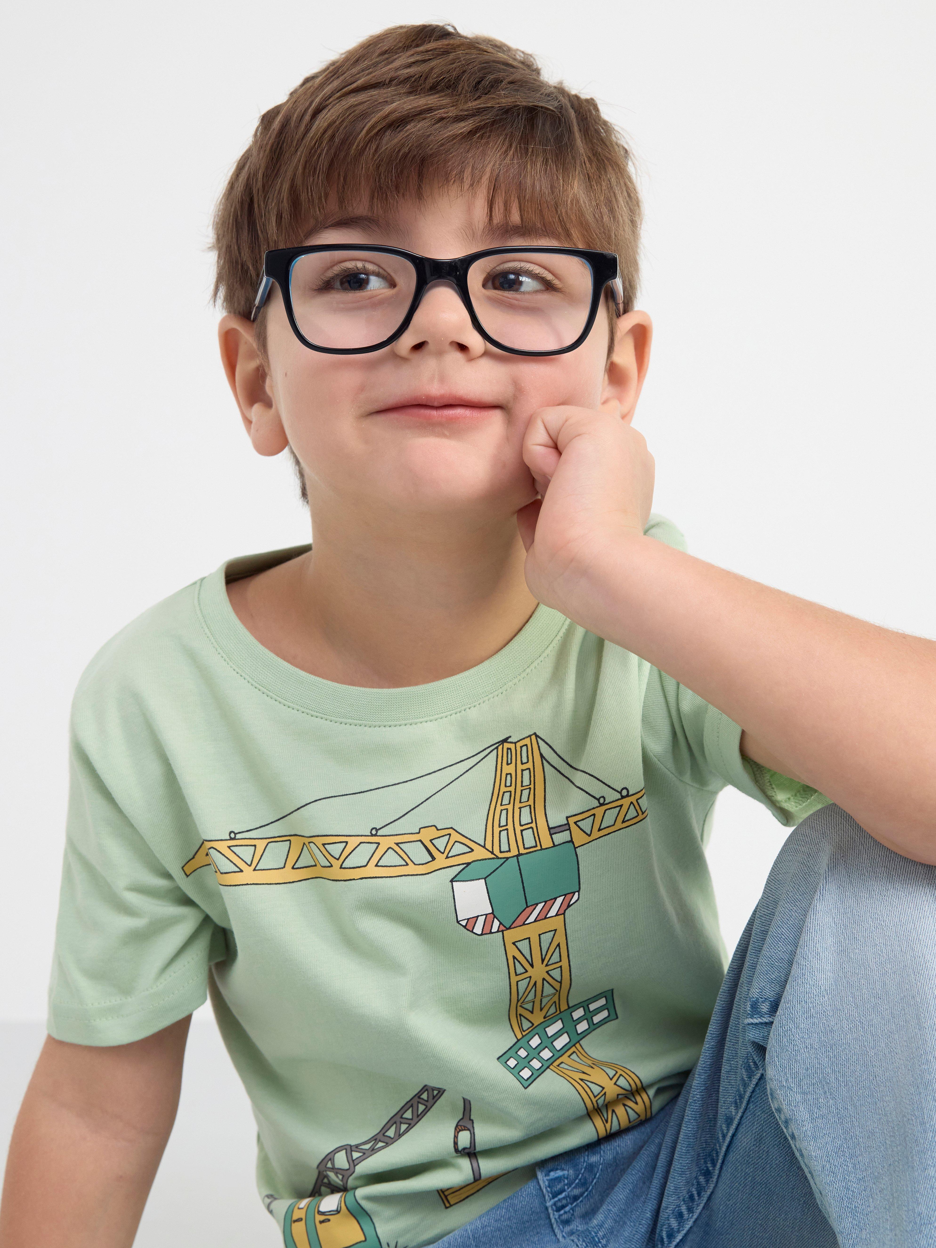 Short sleeve top with working vehicles Light Dusty Green