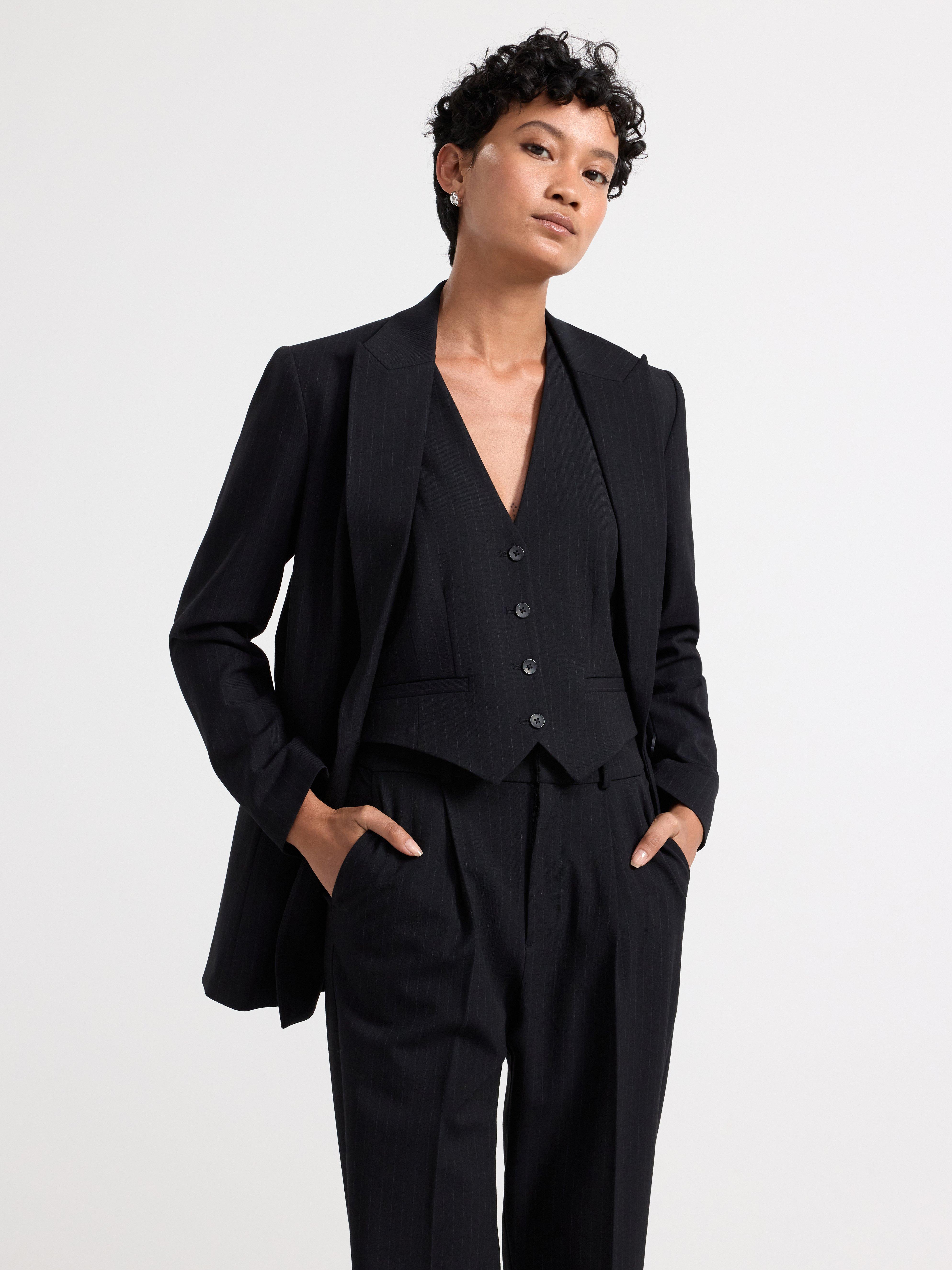 Pinstriped Waistcoat Black