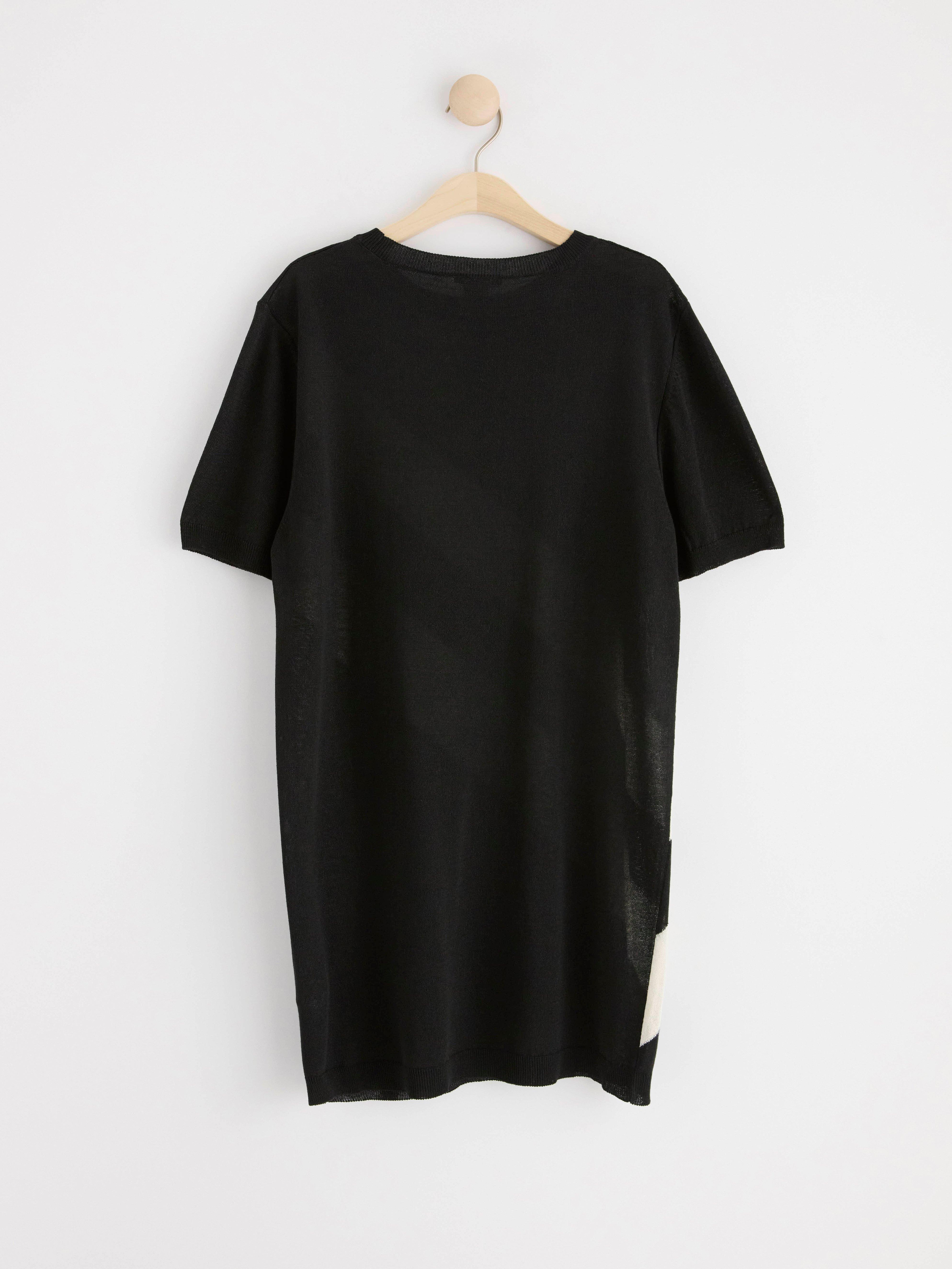 Fine-knit short sleeve tunic Black