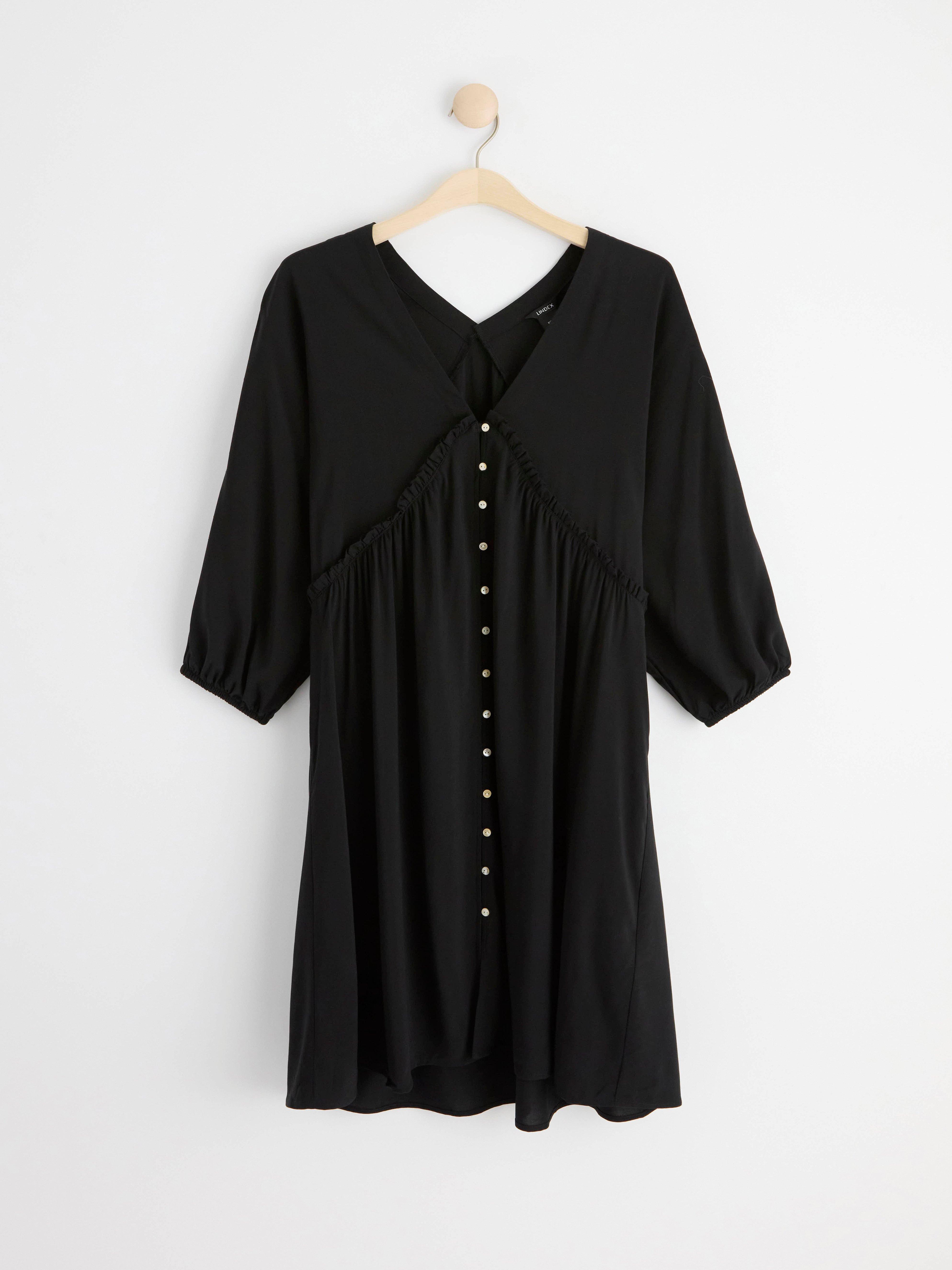 Buttoned short sleeve mini dress Black