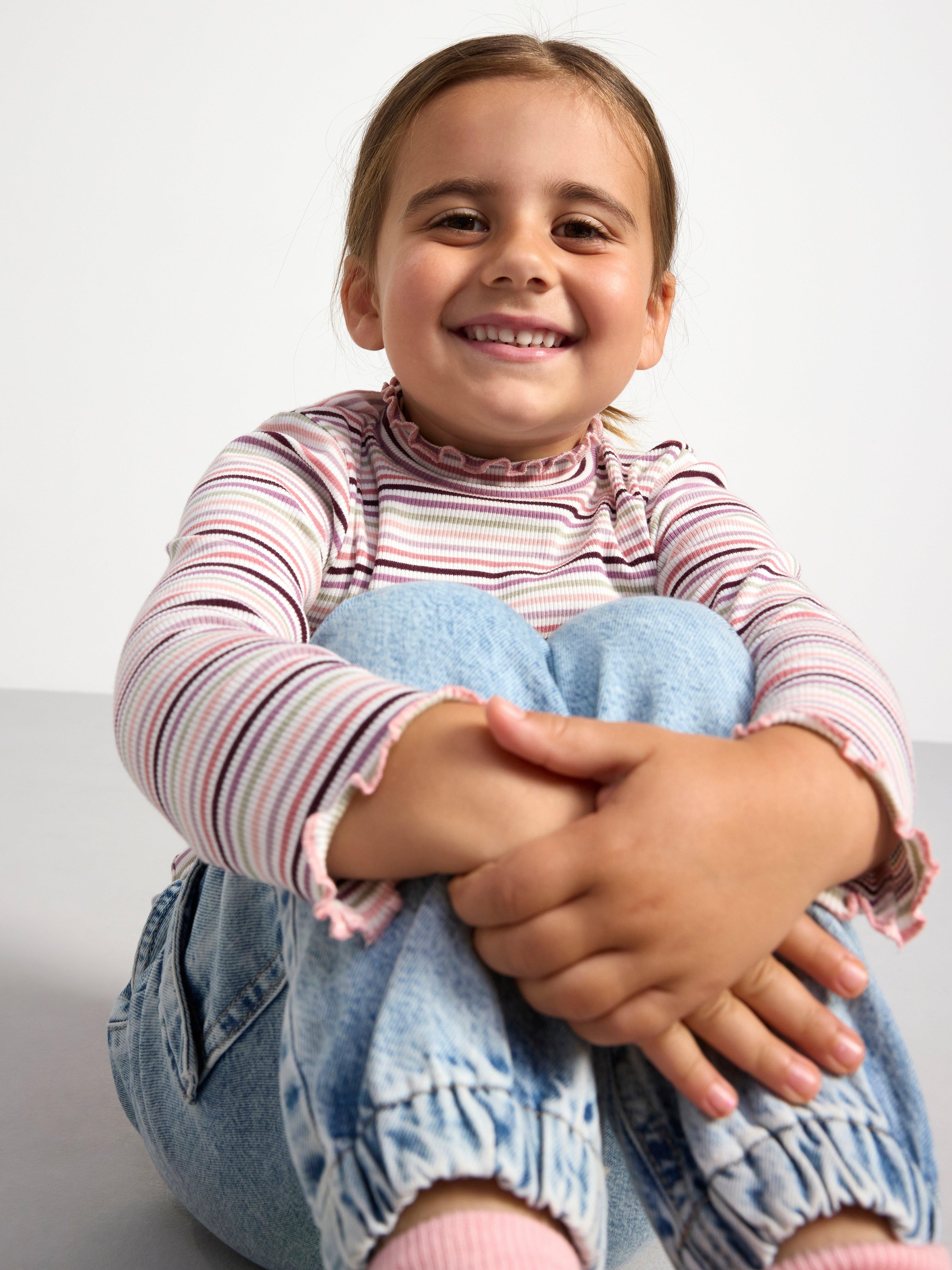 Long sleeve top in ribbed jersey Light Dusty White