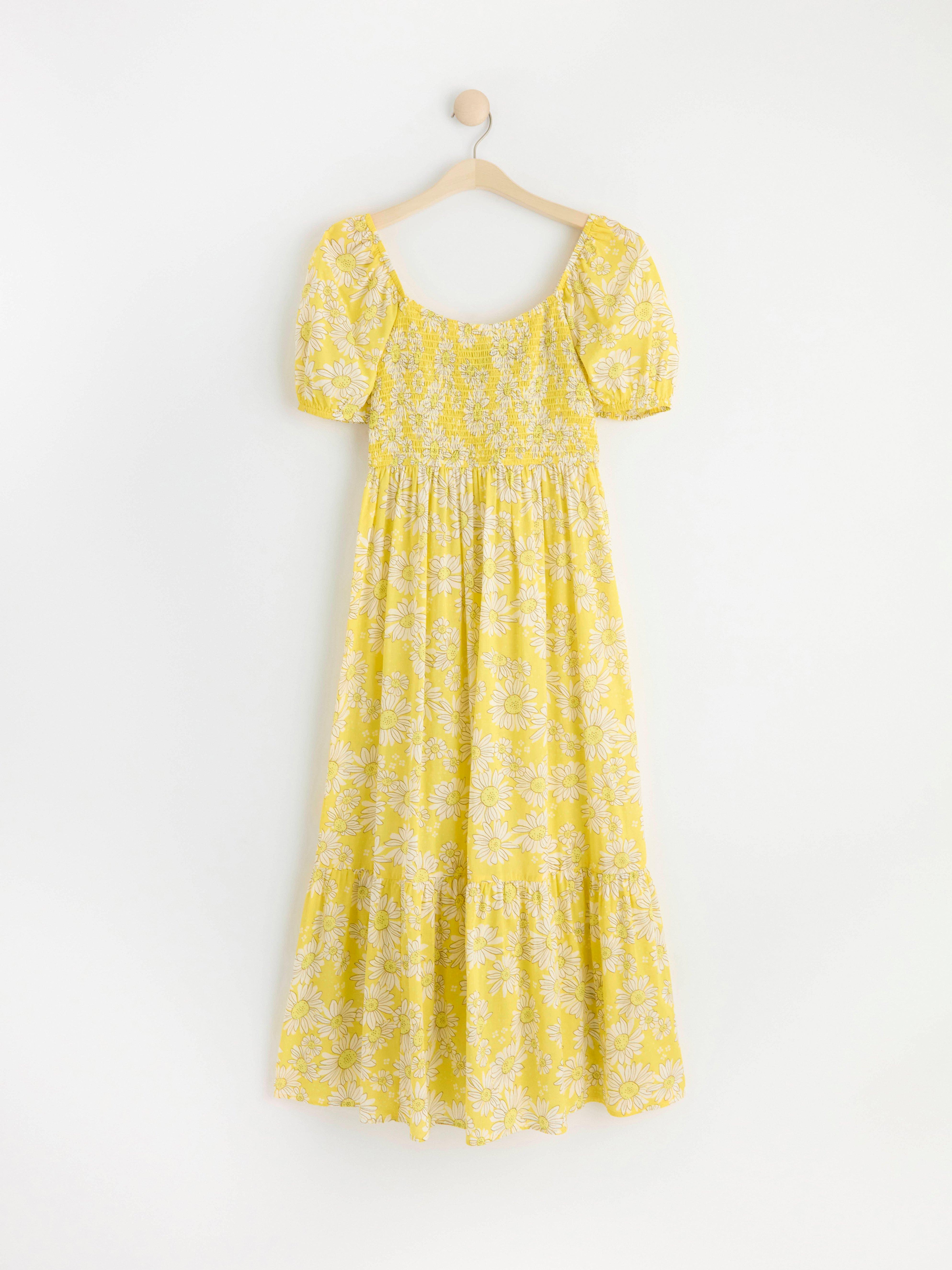 Floral dress with smock Yellow