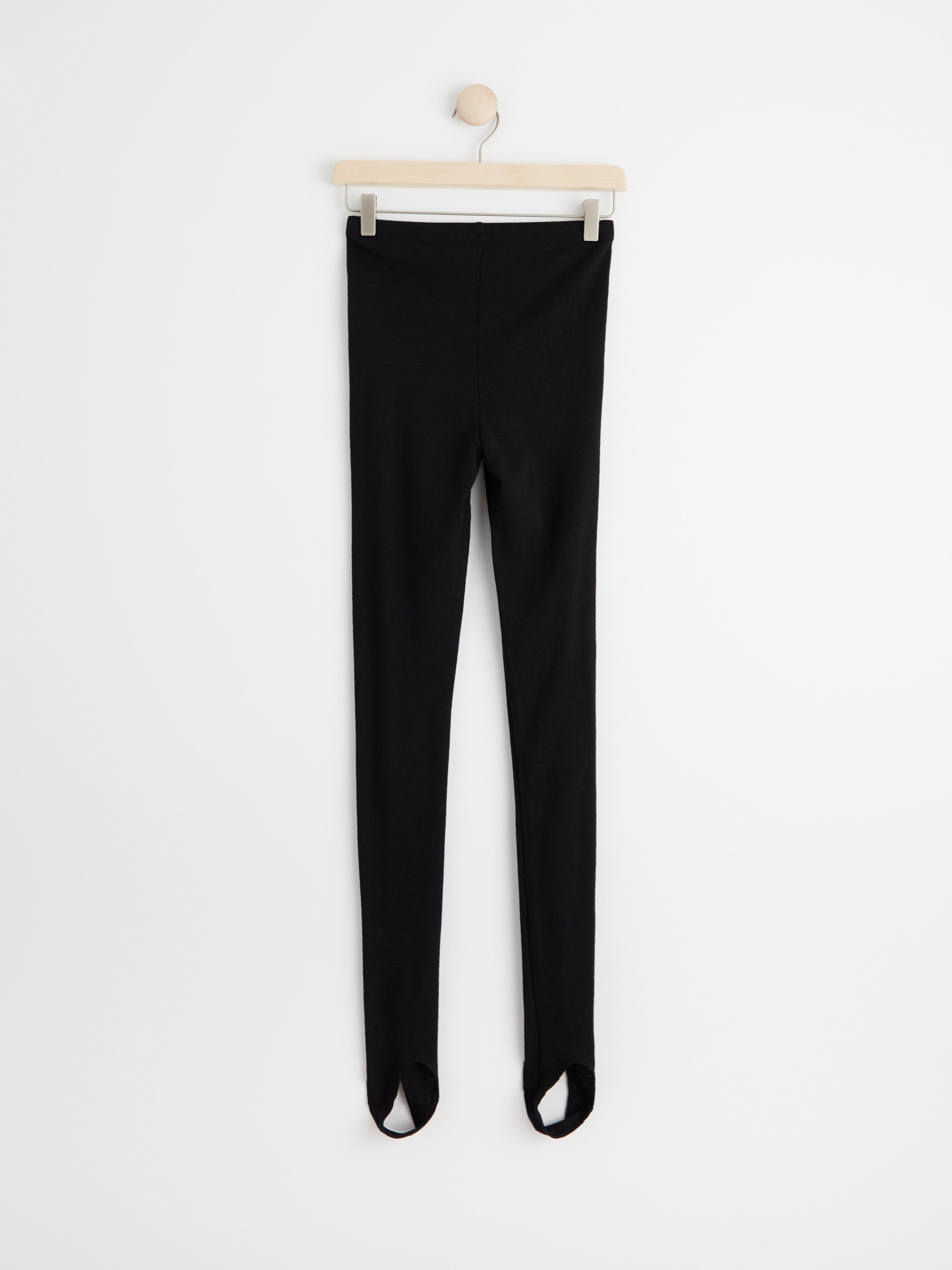 Ribbed merino wool leggings with stirrups Black