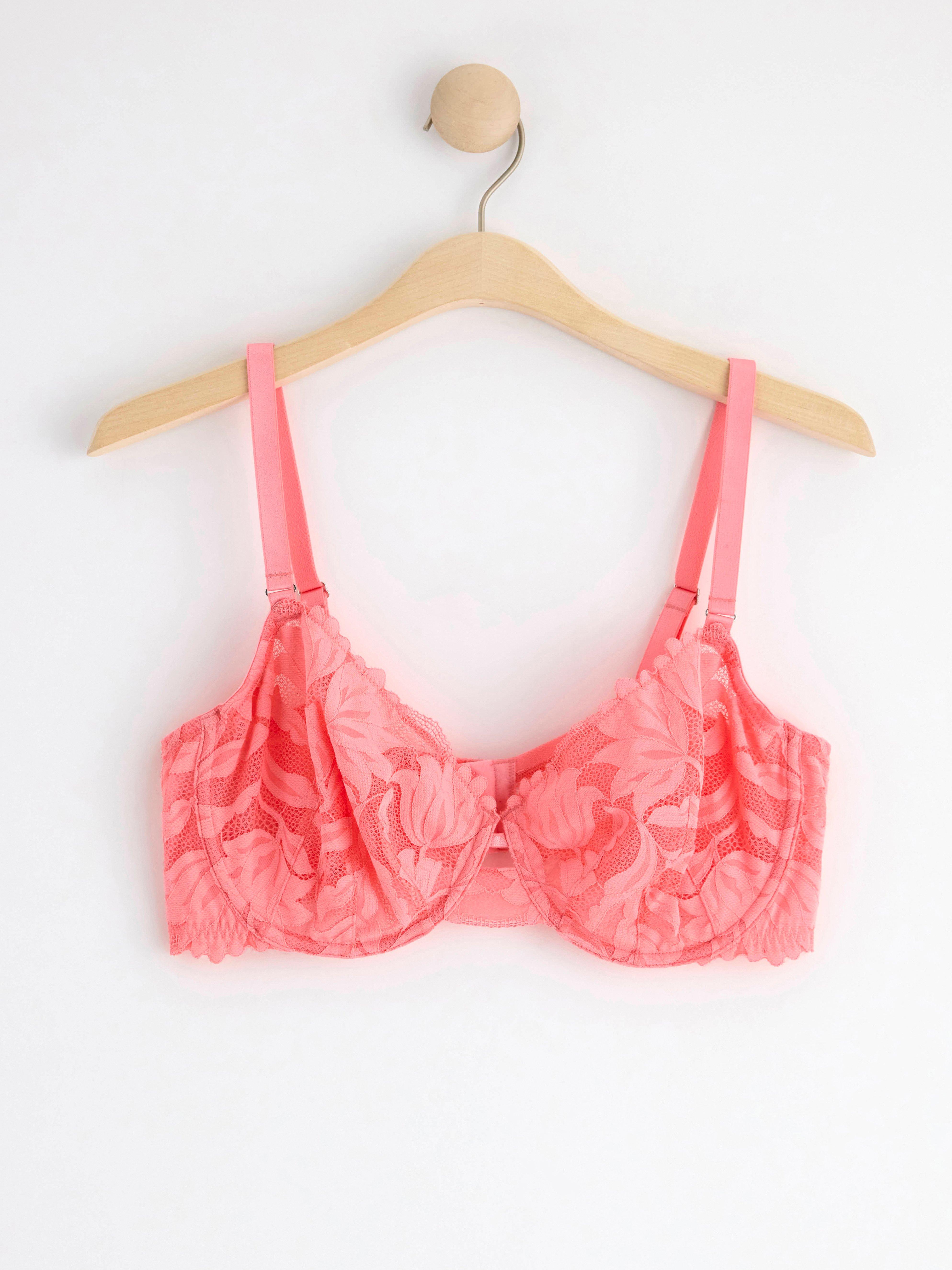 Unpadded bra with mesh and lace Pink