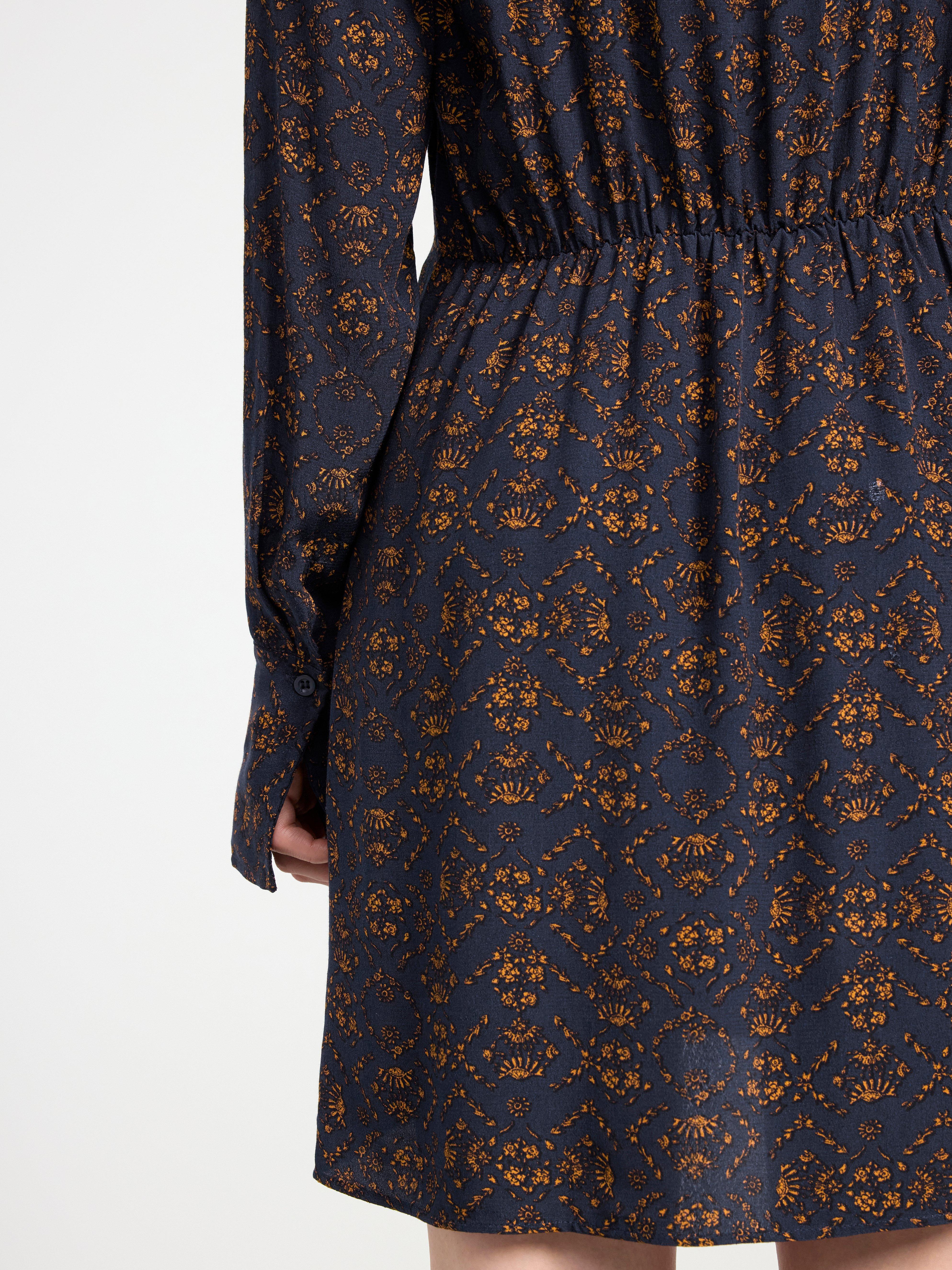 Long sleeve mini dress with pattern Dark Navy