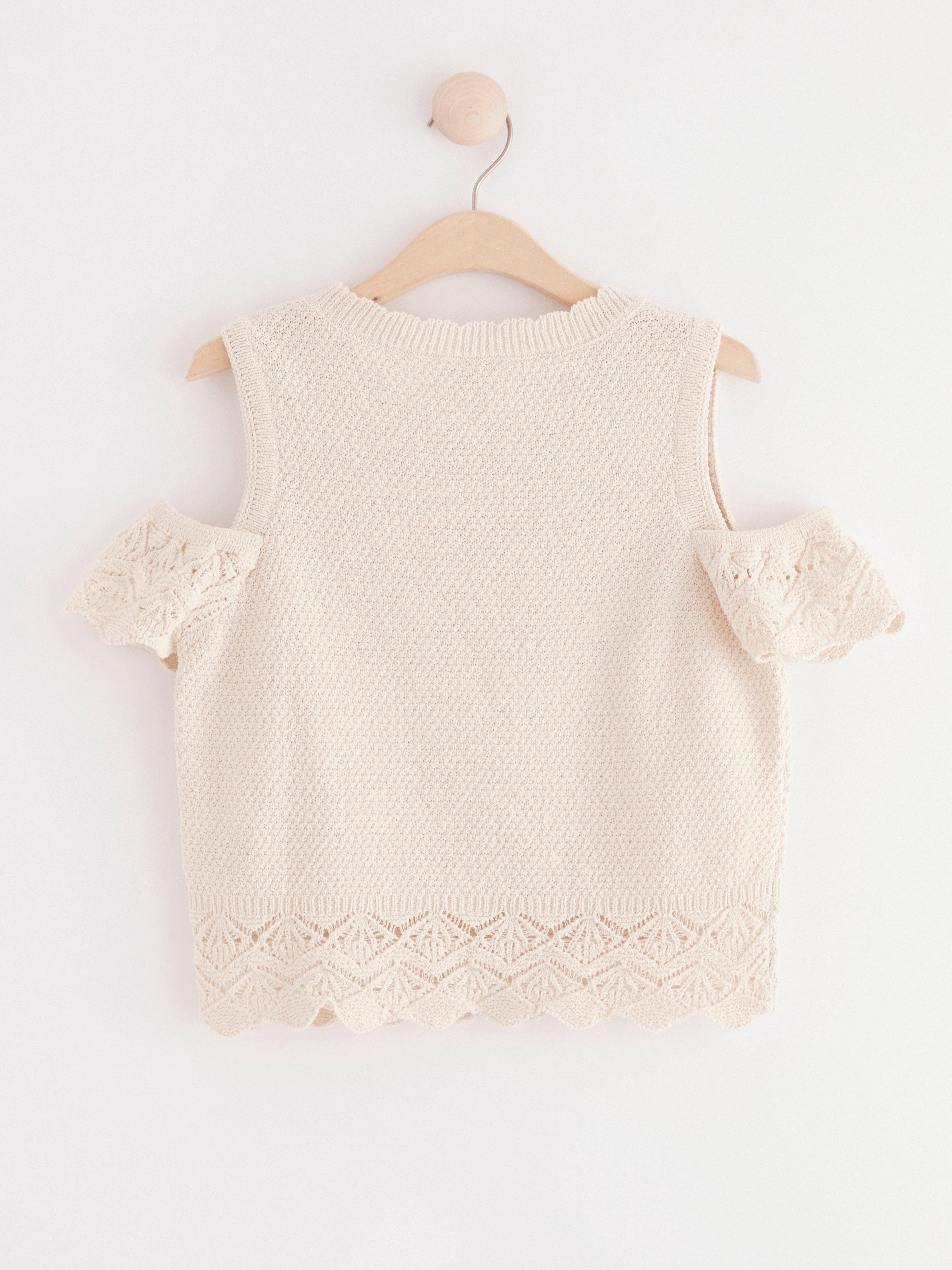Knitted top with open shoulders Light Beige