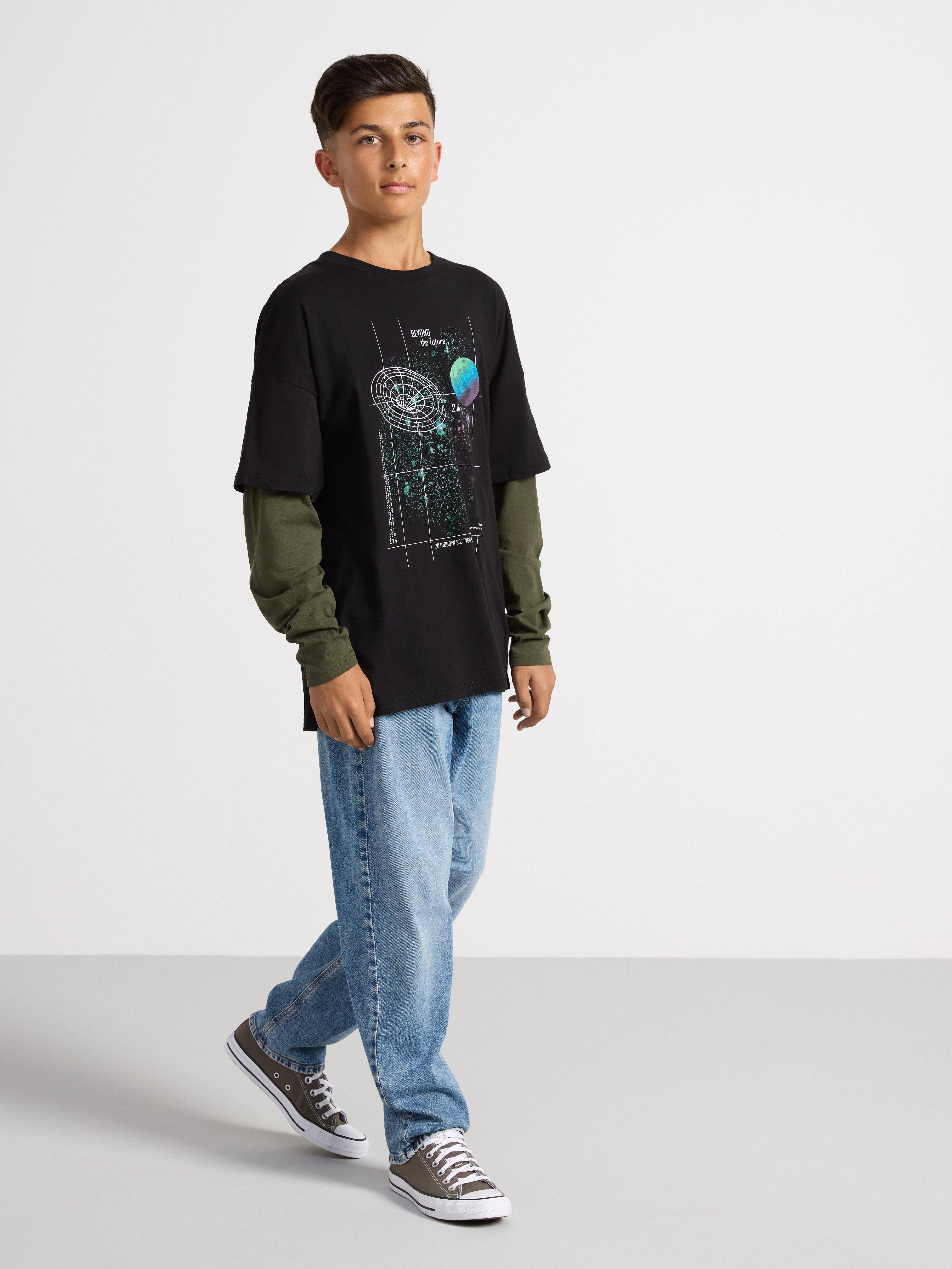Long sleeve top with space print Black