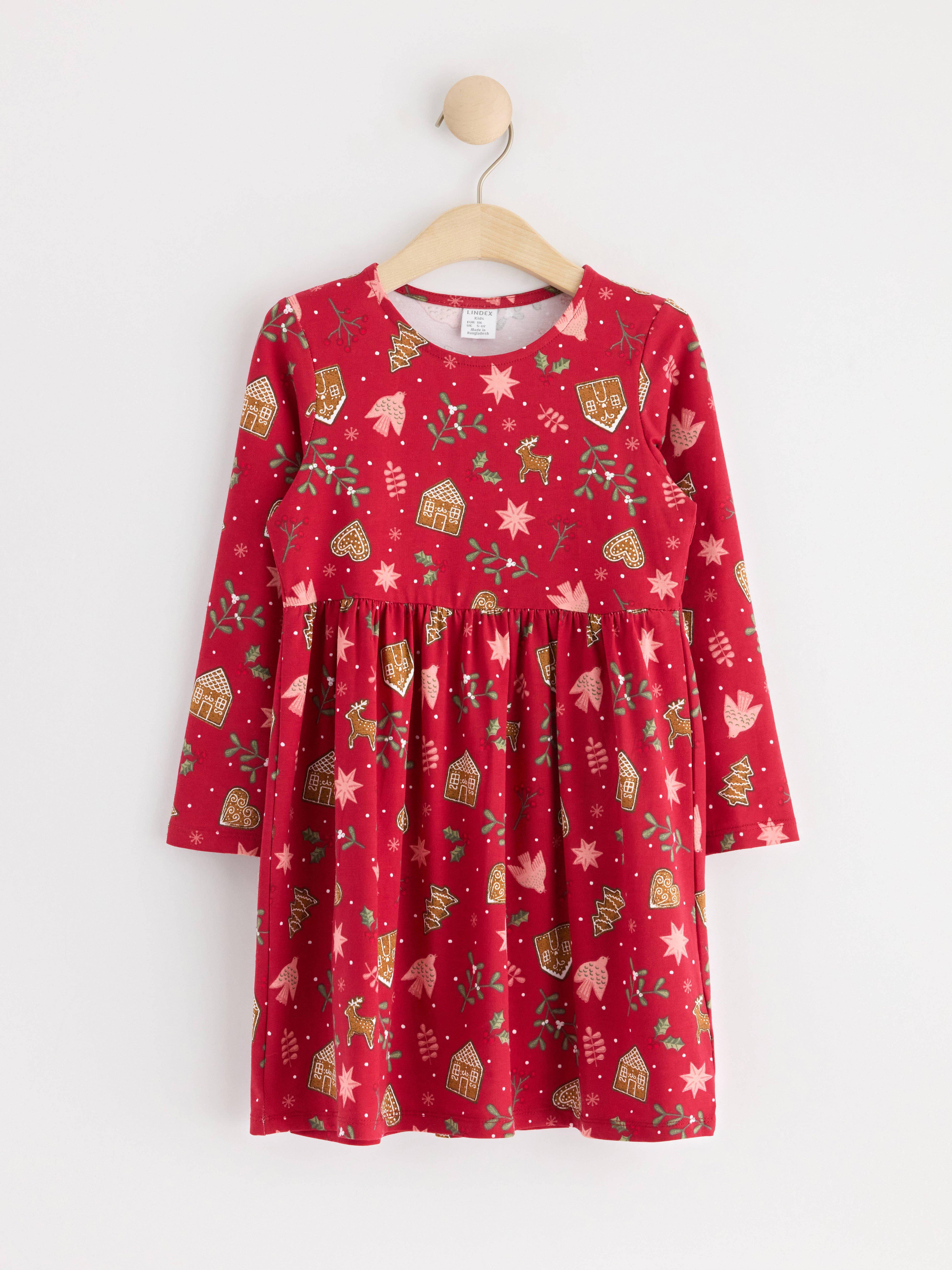 Long sleeve dress with gingerbread Dark Red