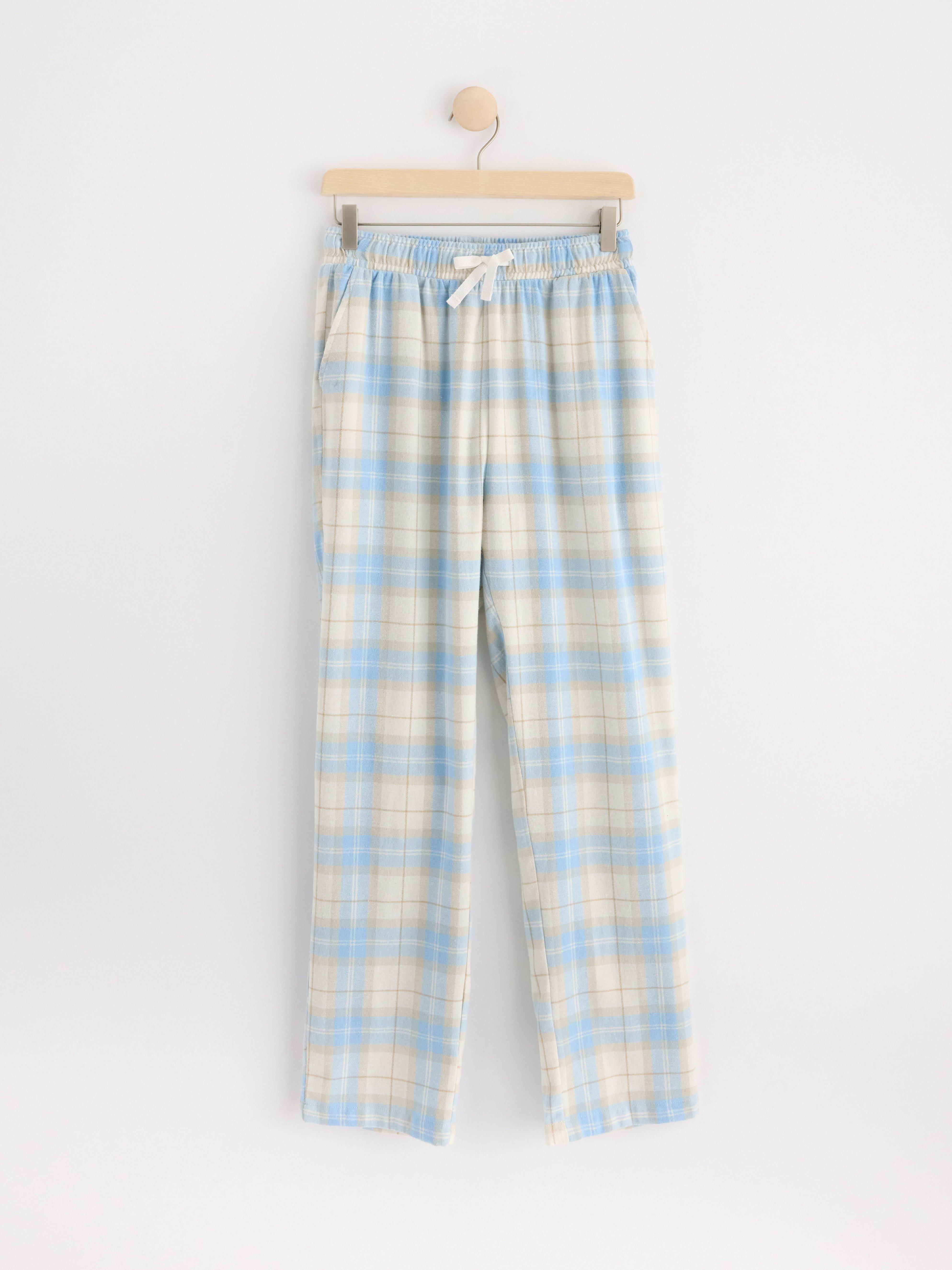 Pyjama trousers in flannel with checked pattern Light Blue