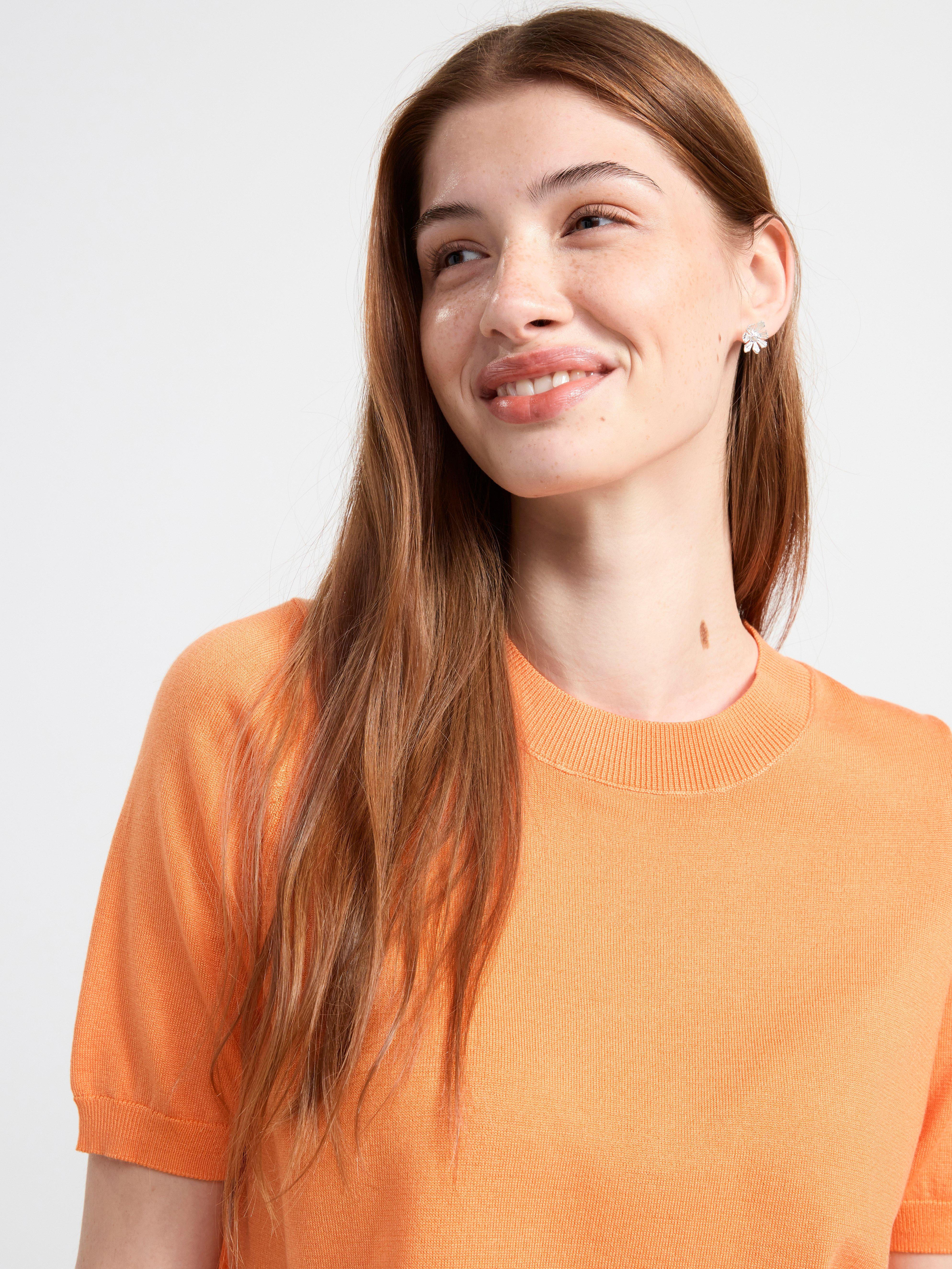 Fine-knit short sleeve jumper Light Orange