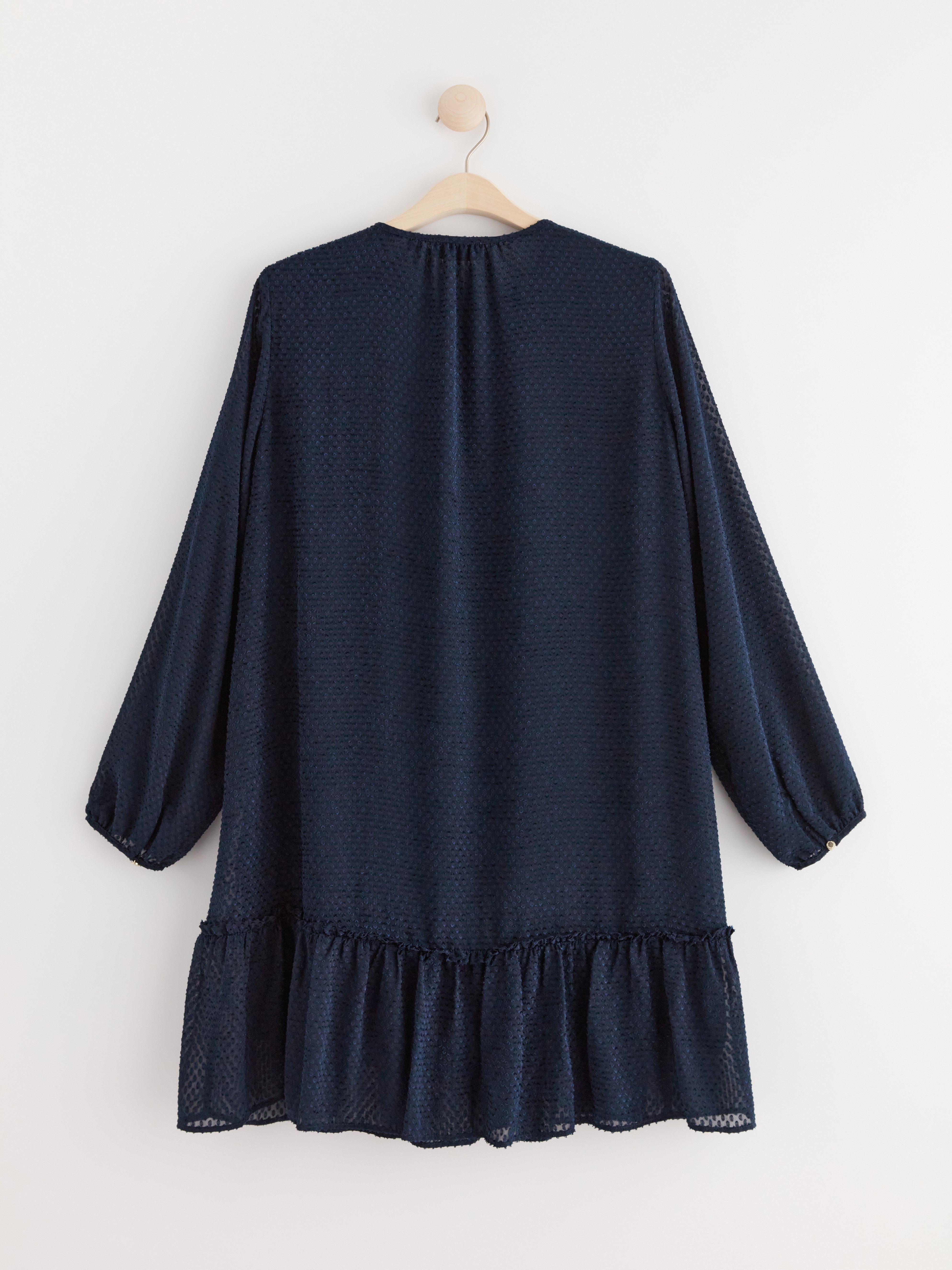 Long sleeve mini dress with flounce Navy