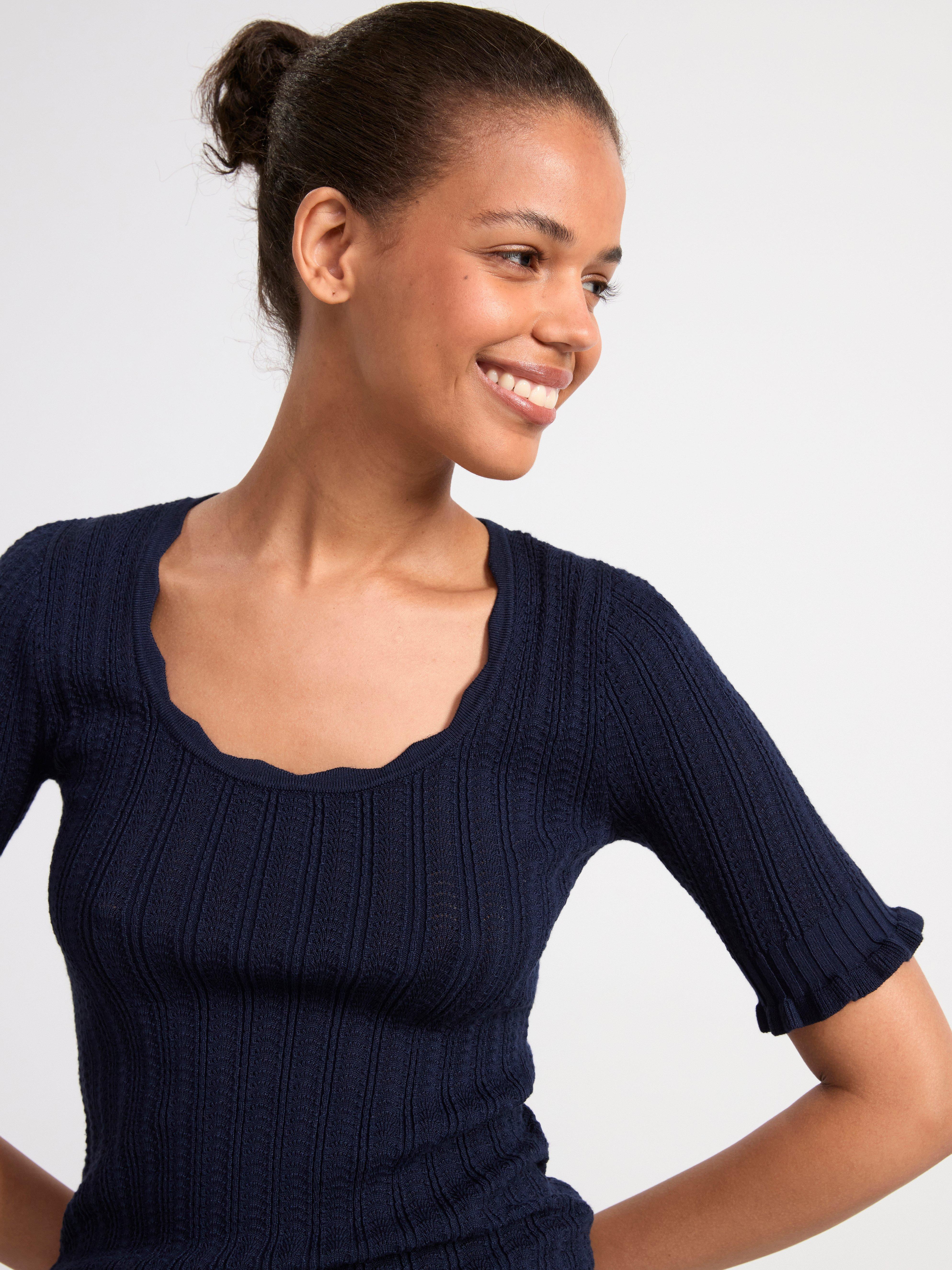 Short sleeve knitted top Navy