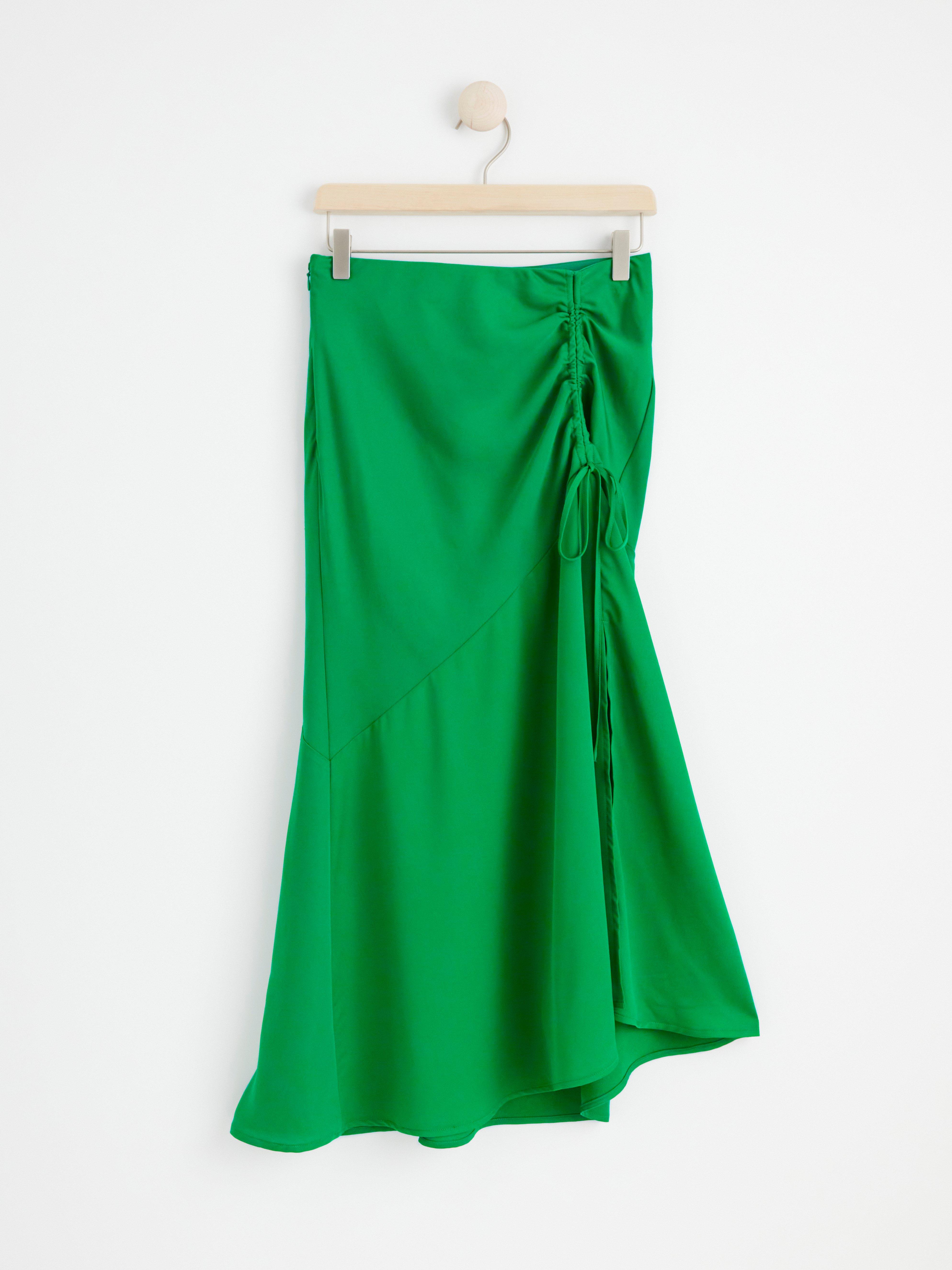 Satin skirt with tie detail Green