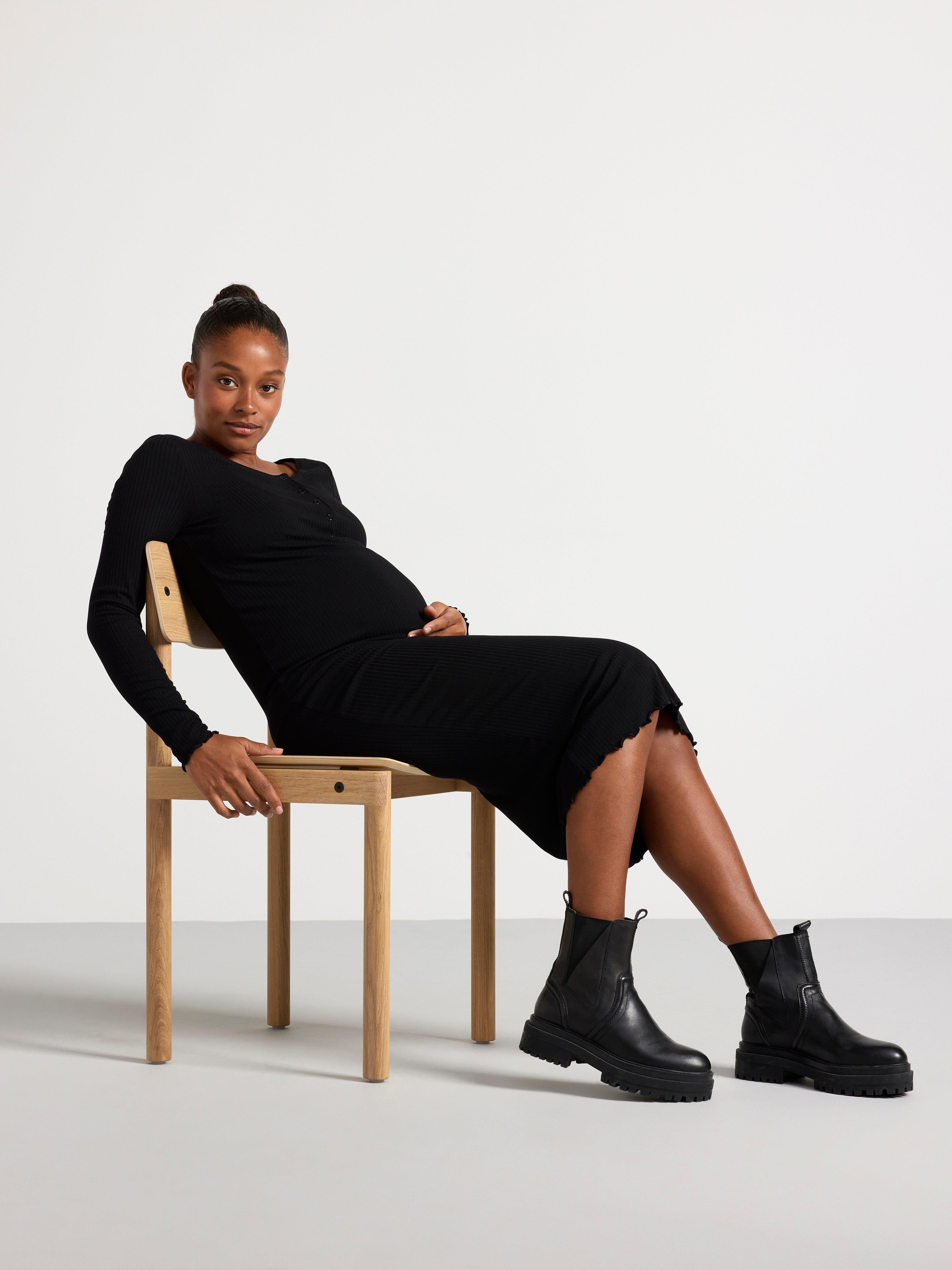 MOM Ribbed long sleeved jersey dress Black