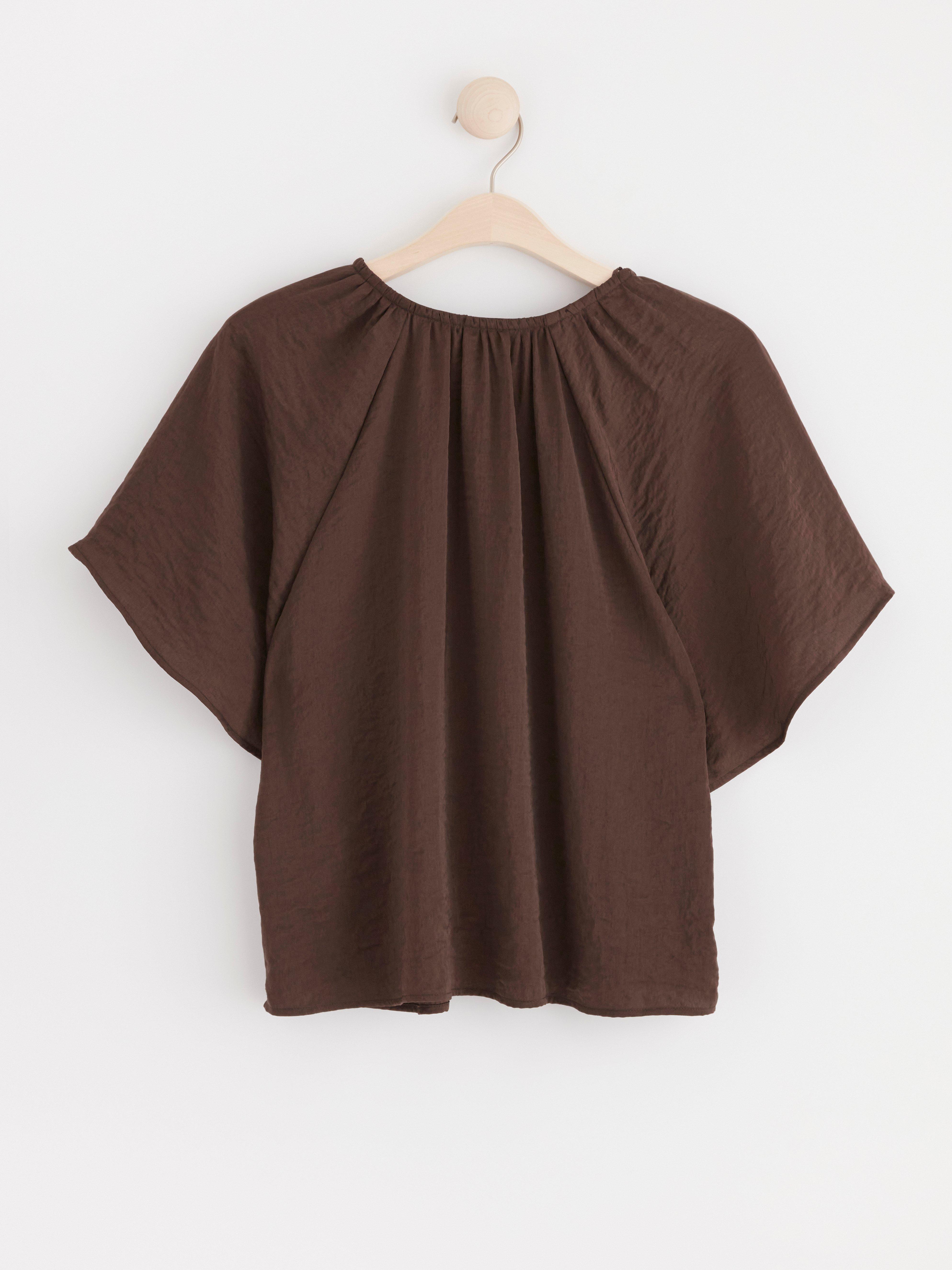 Short sleeve satin blouse Dark Dusty Brown