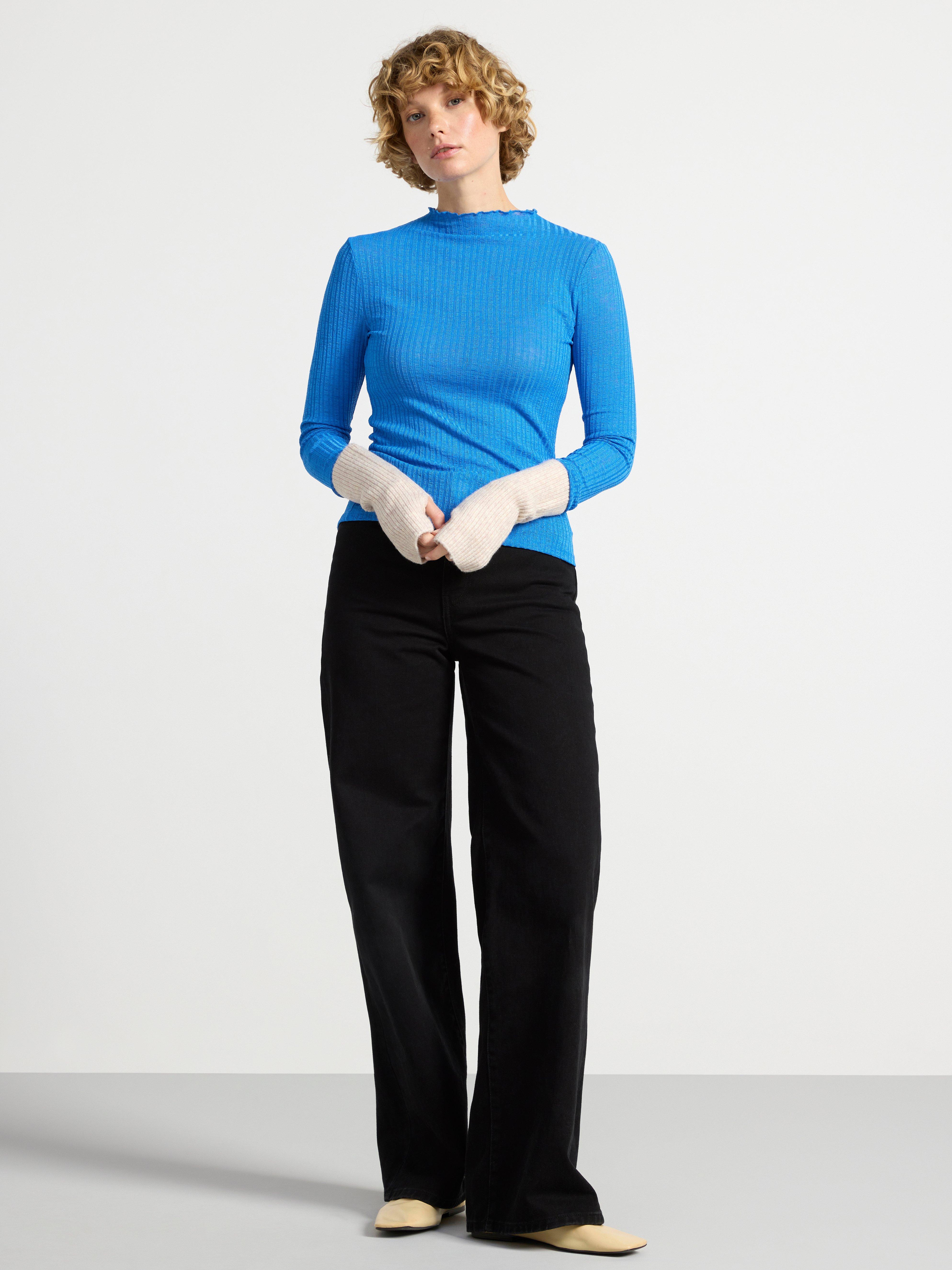 Ribbed top with frills Light Blue