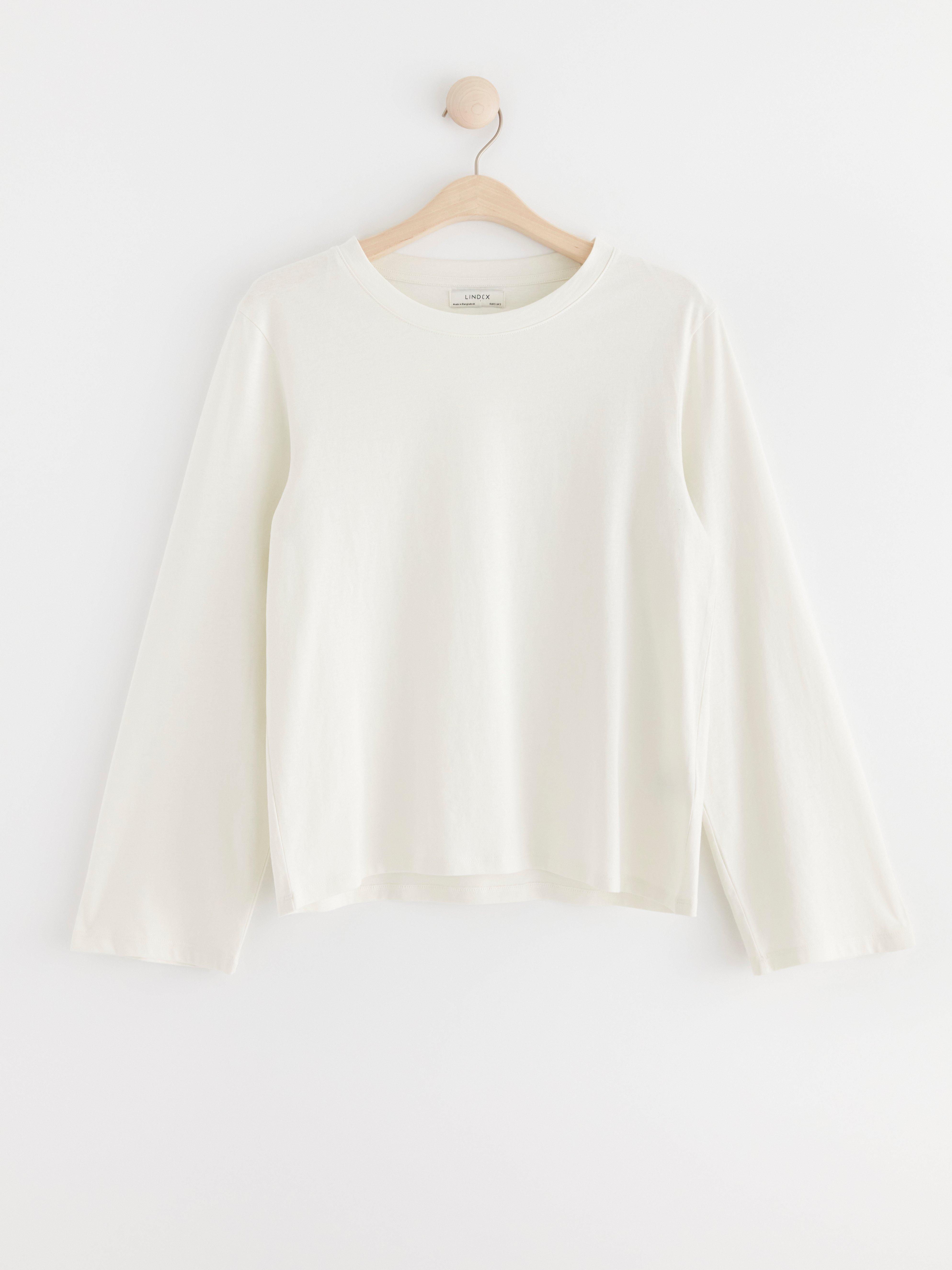Long sleeve top in cotton Light Dusty White