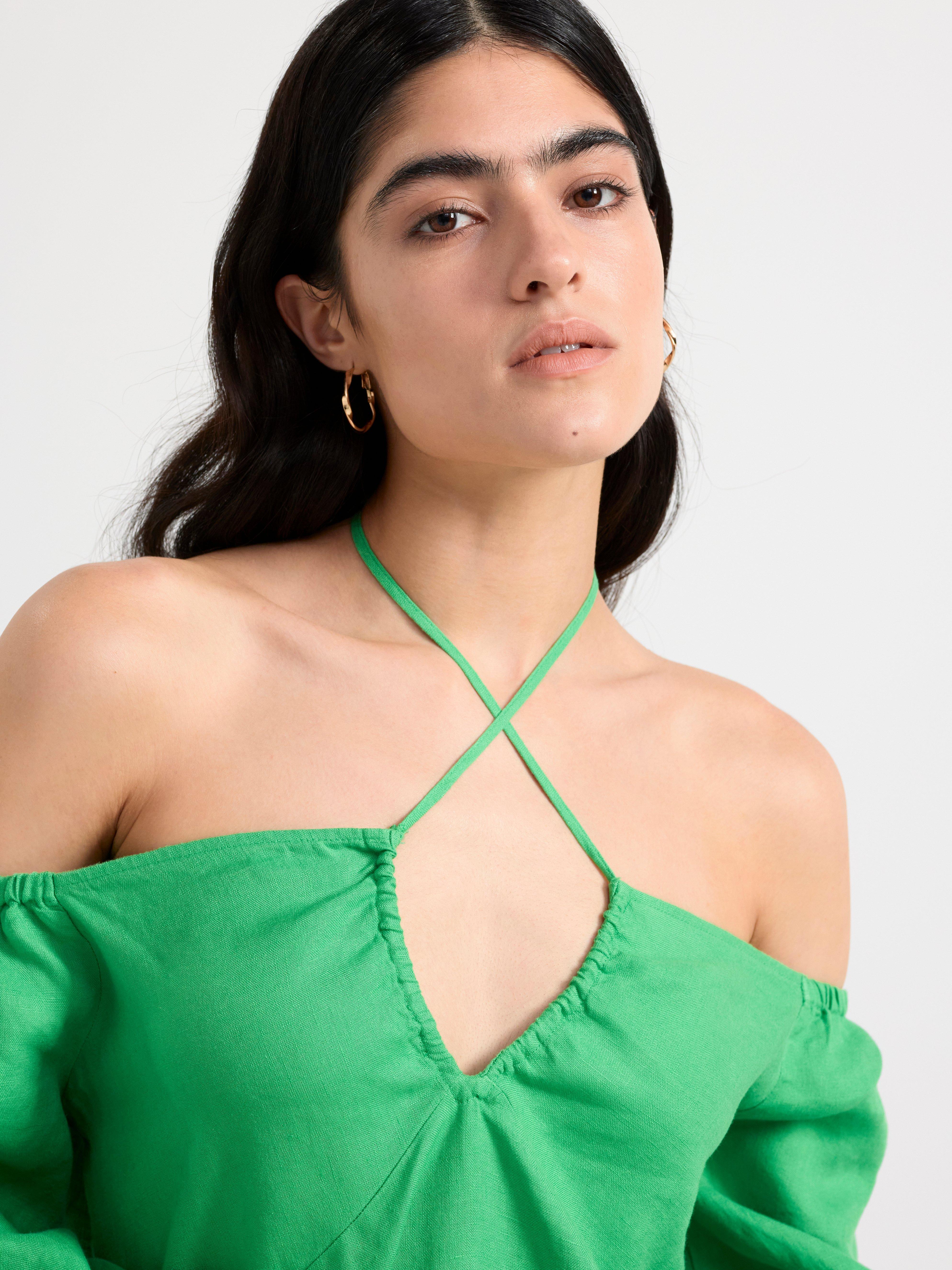 Linen mini dress Green