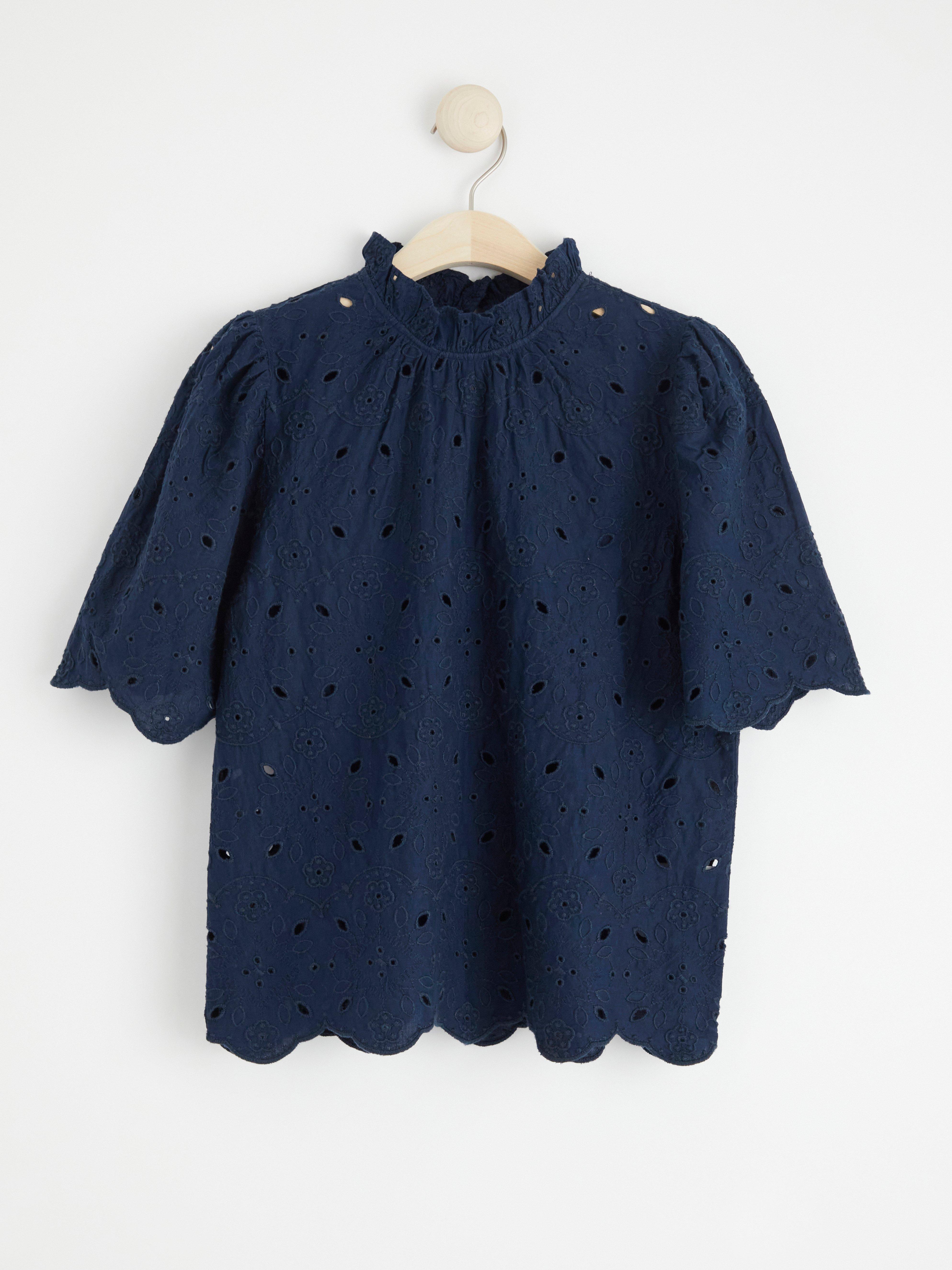 Blouse with broderie anglaise Navy