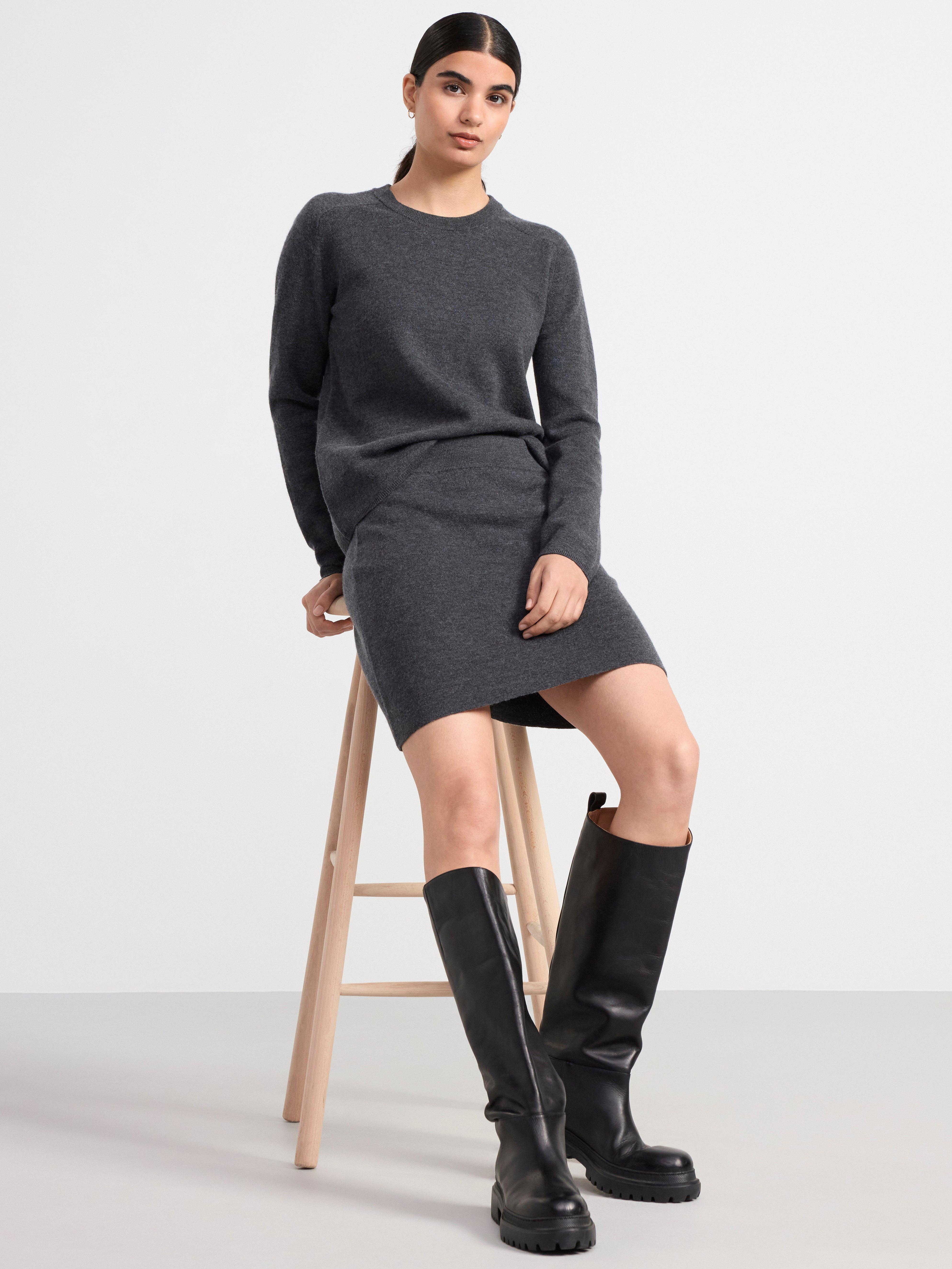 Knitted mini skirt in merino wool Dark Grey Melange