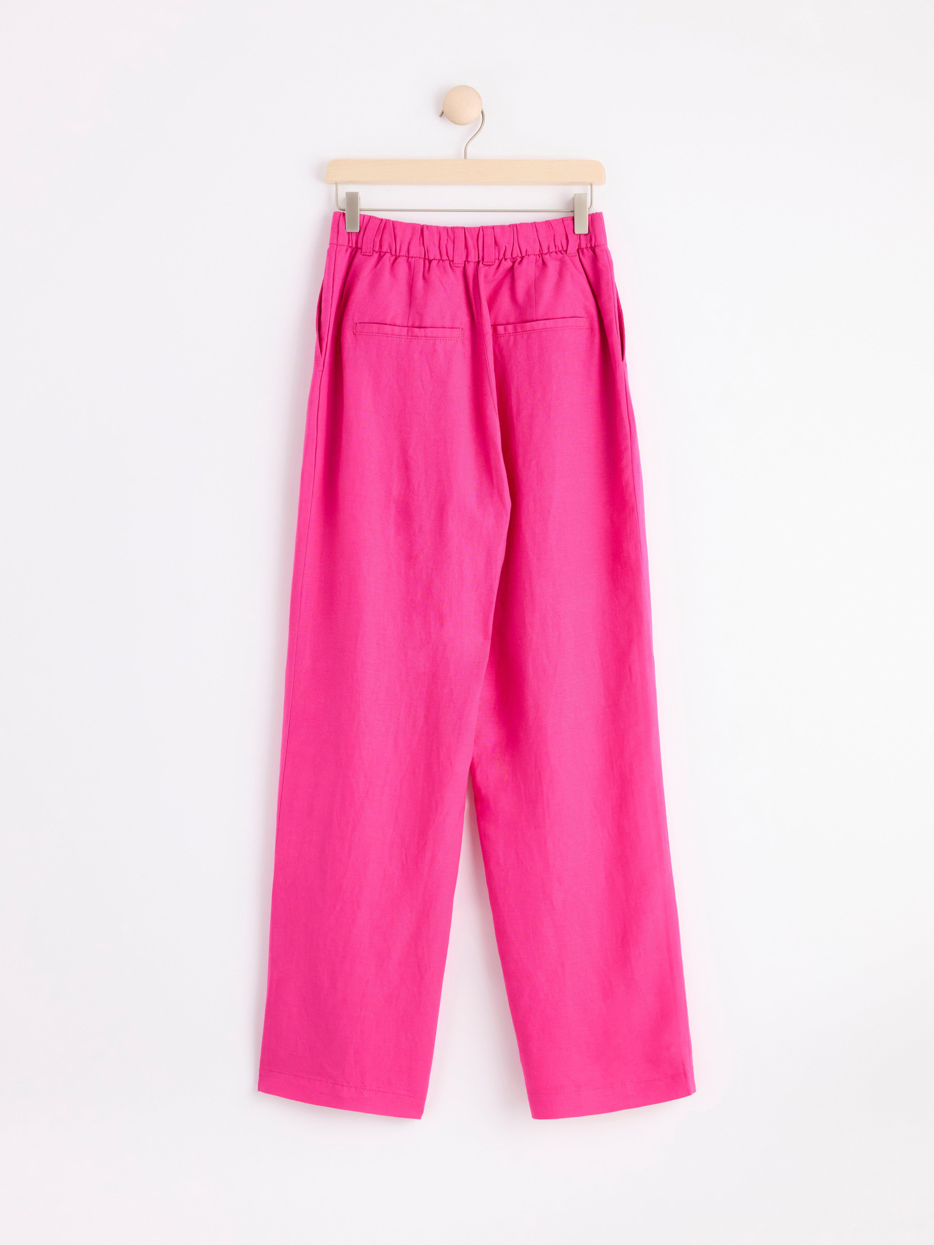Wide linen blend trousers pink