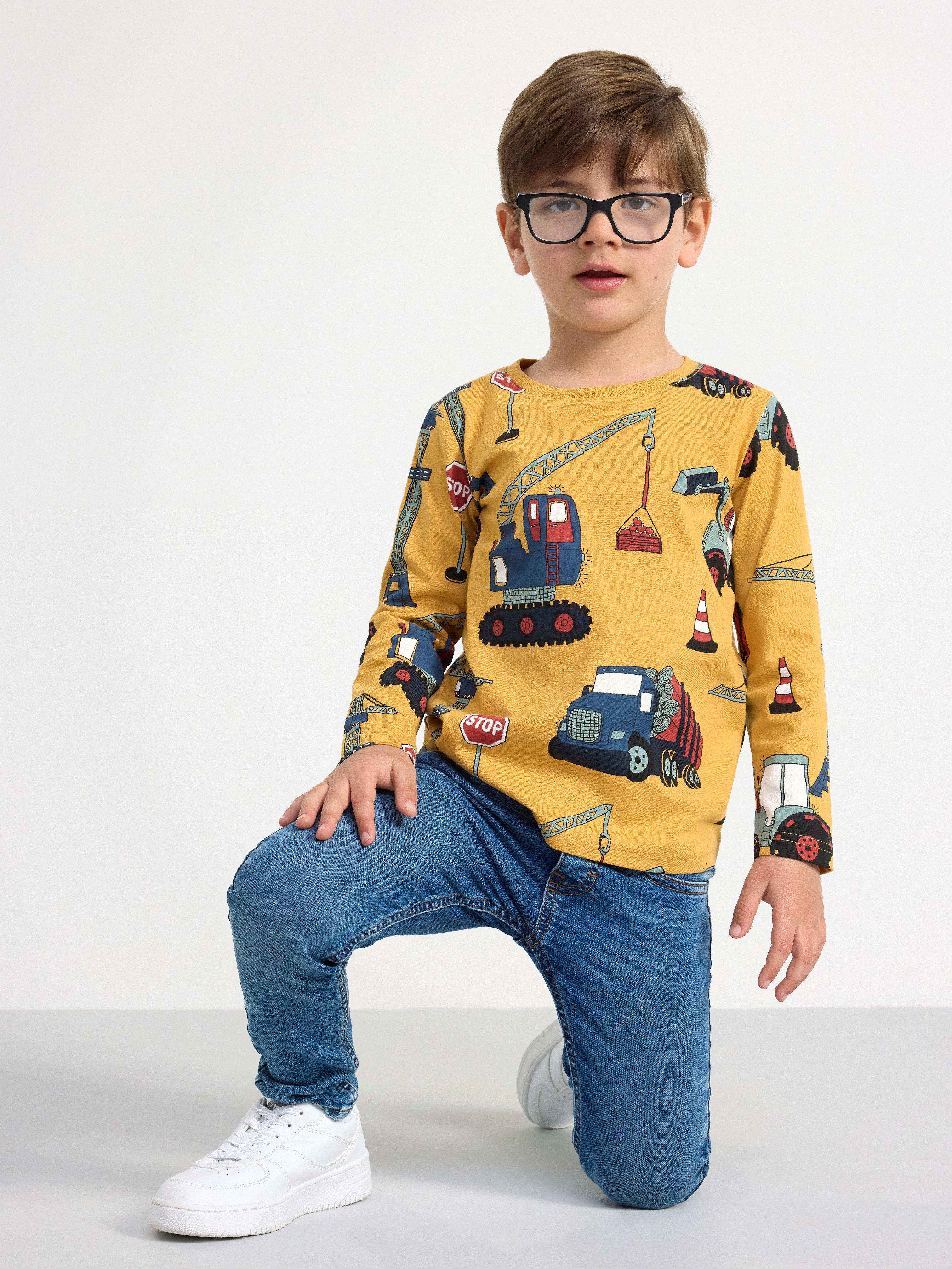 Long sleeve top with working vehicles Dusty Yellow