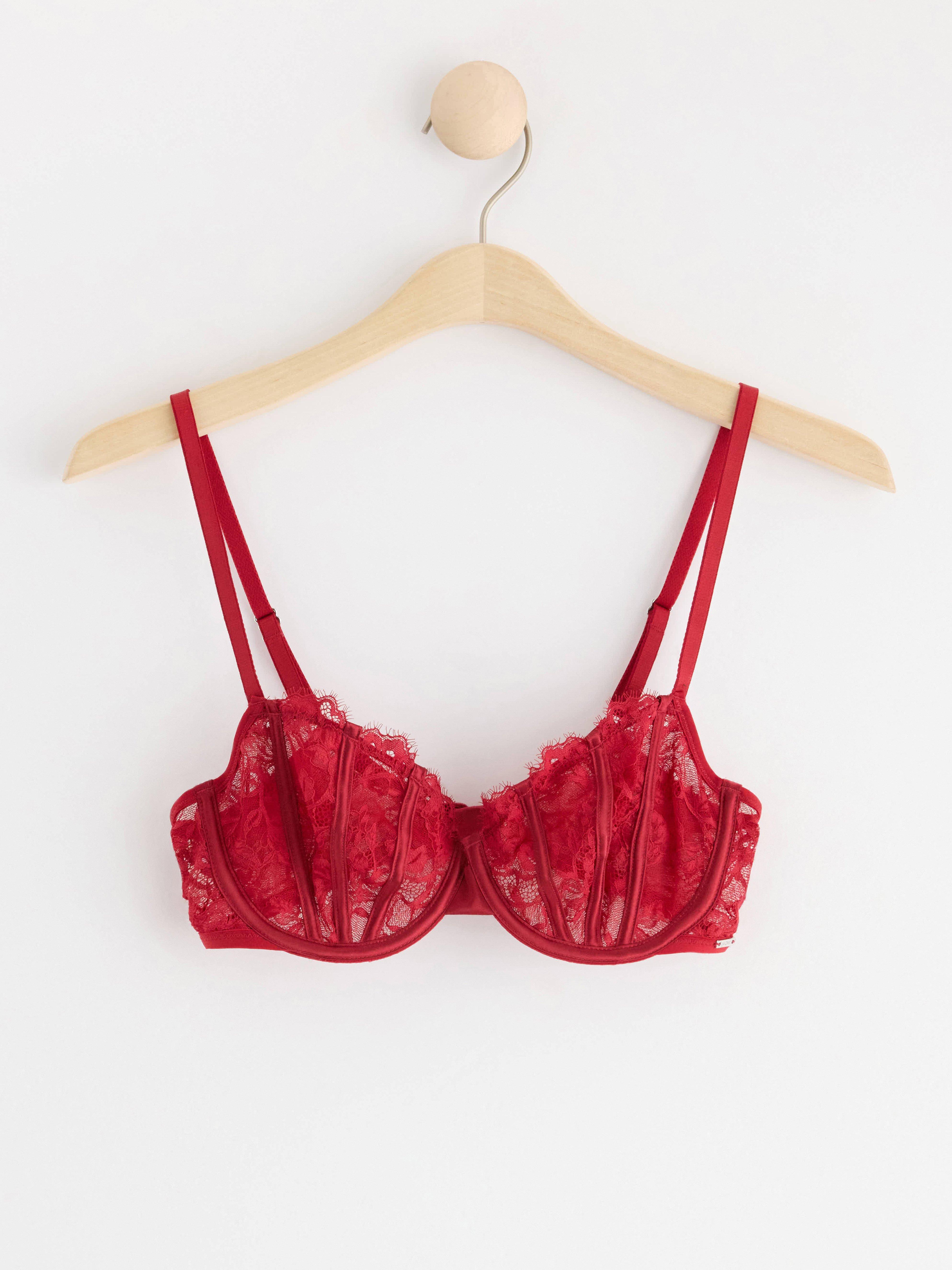 Senna unpadded bra with lace Dark Red