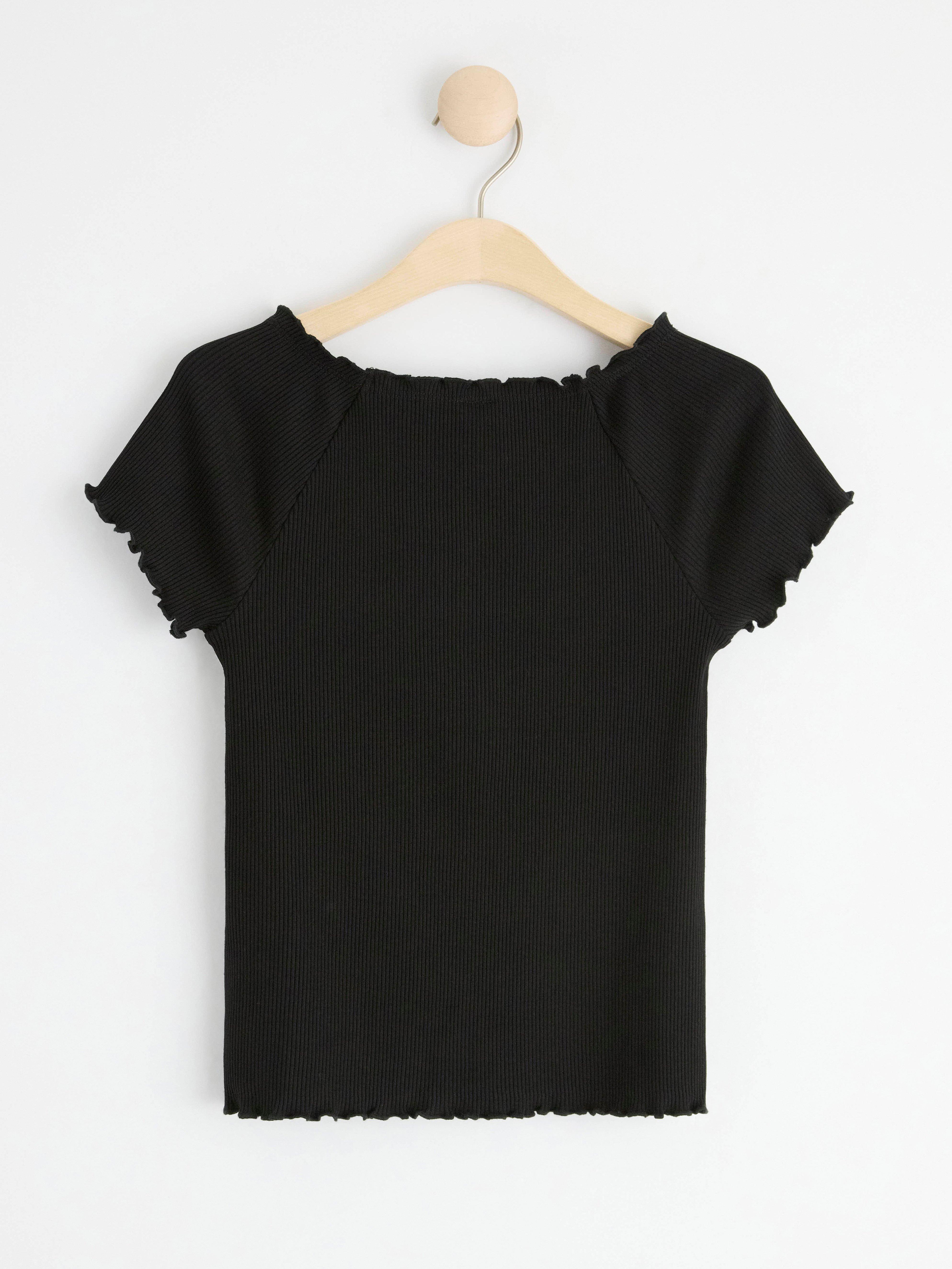 Ribbed short sleeve top Black
