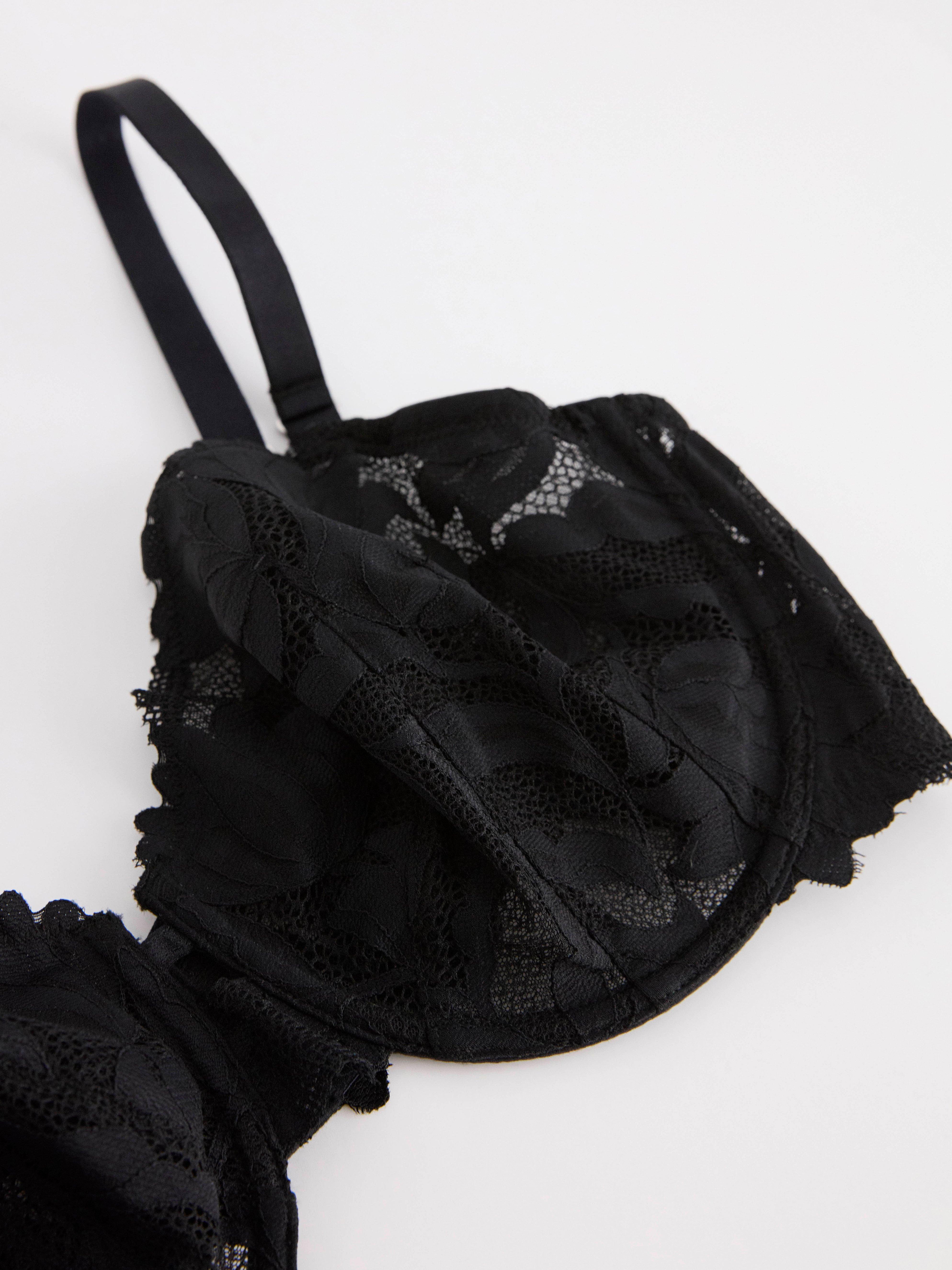 Unpadded bra with mesh and lace Black