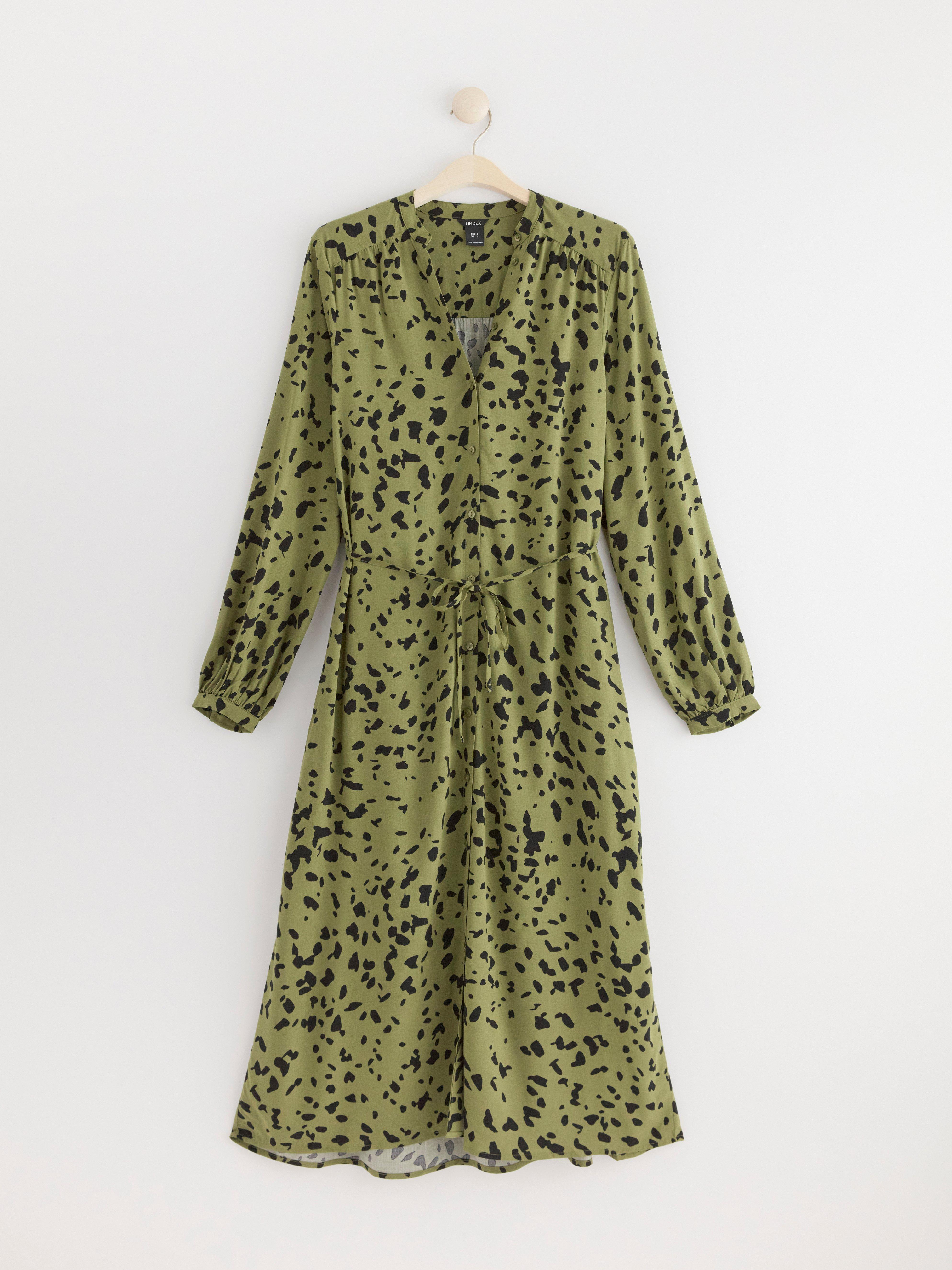 Long sleeve patterned dress Dark Green