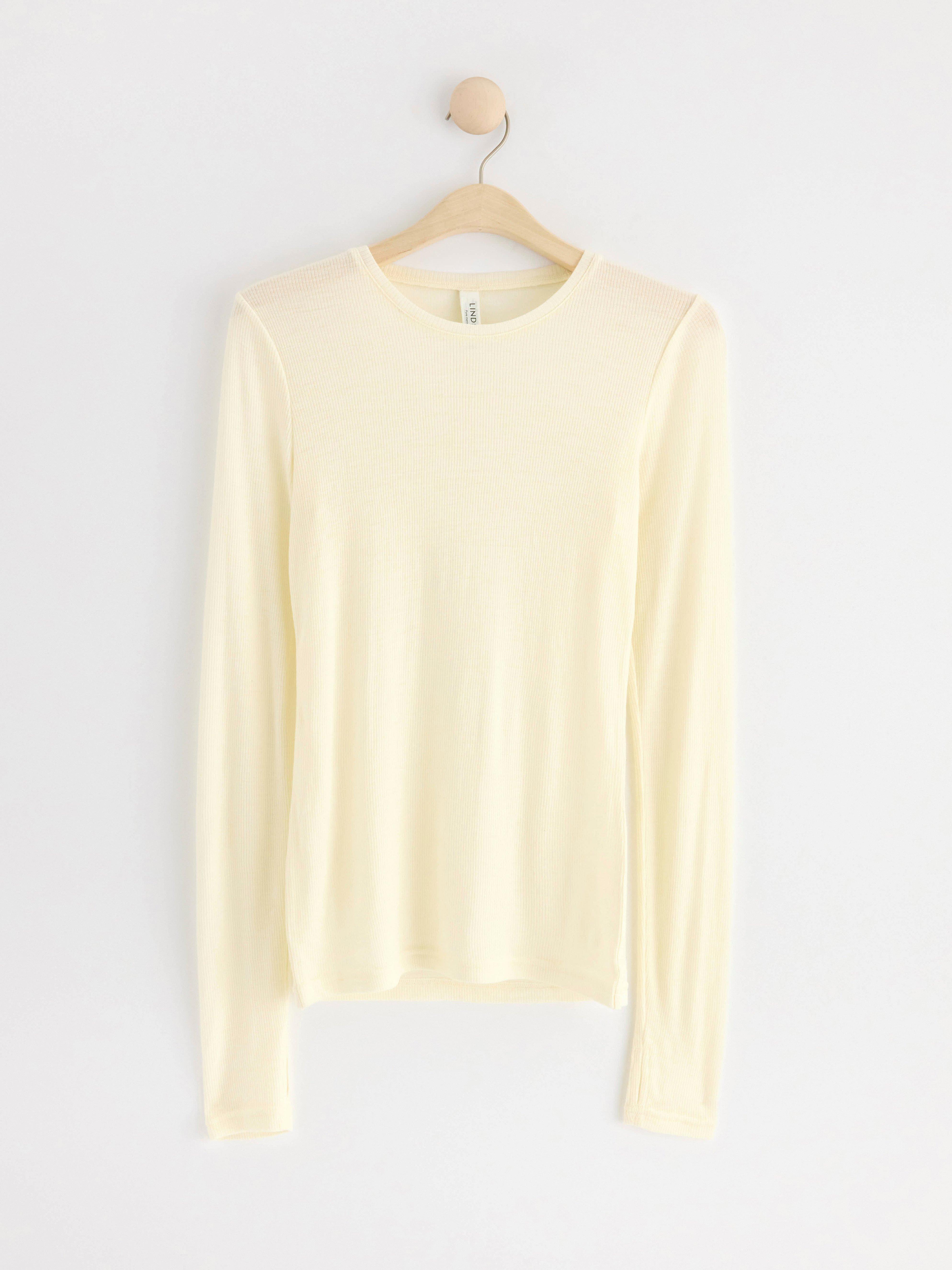 Ribbed top in merino wool Light Dusty White