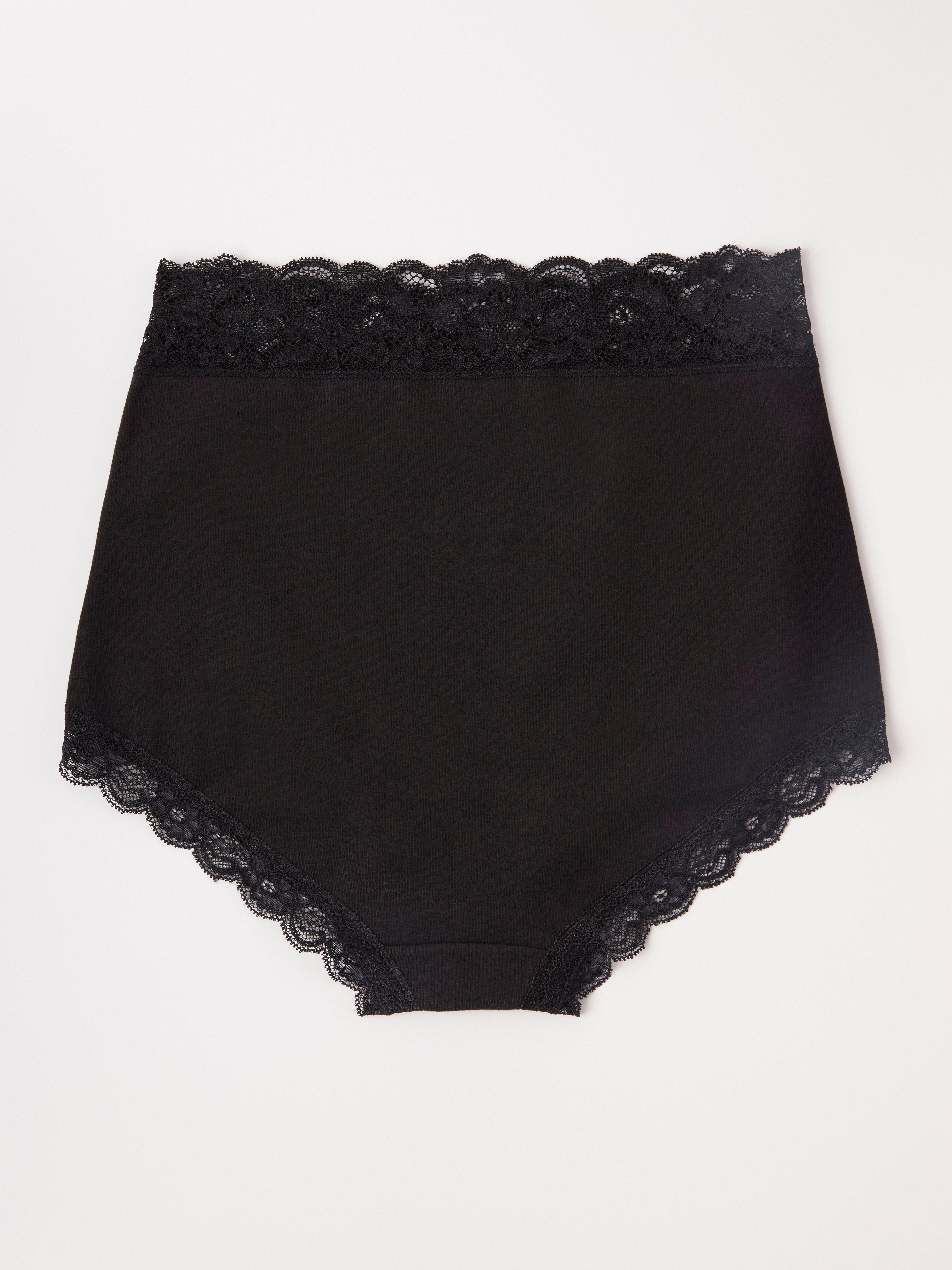 High waist brief with lace trim Black