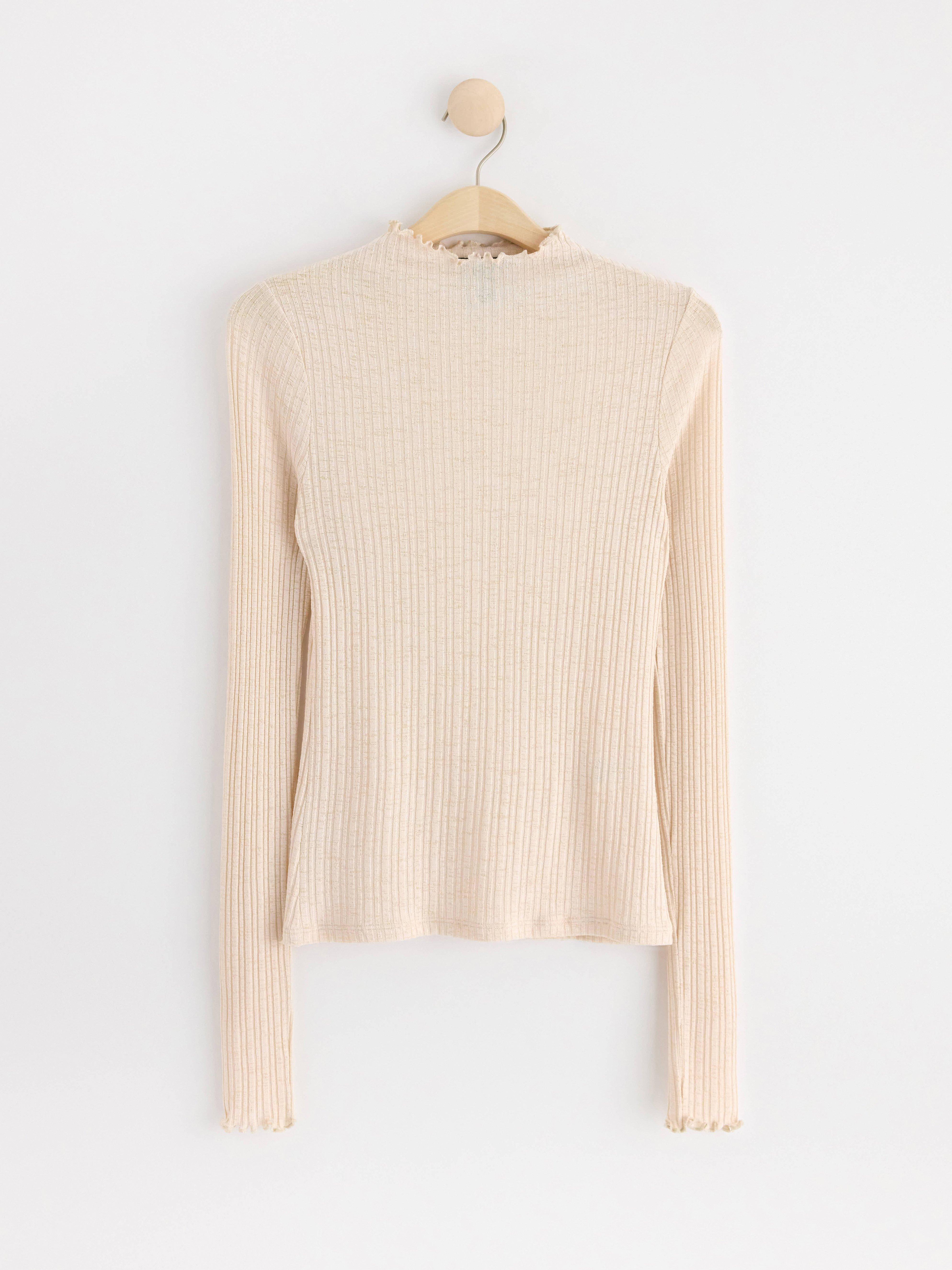 Ribbed top with frills Light Beige