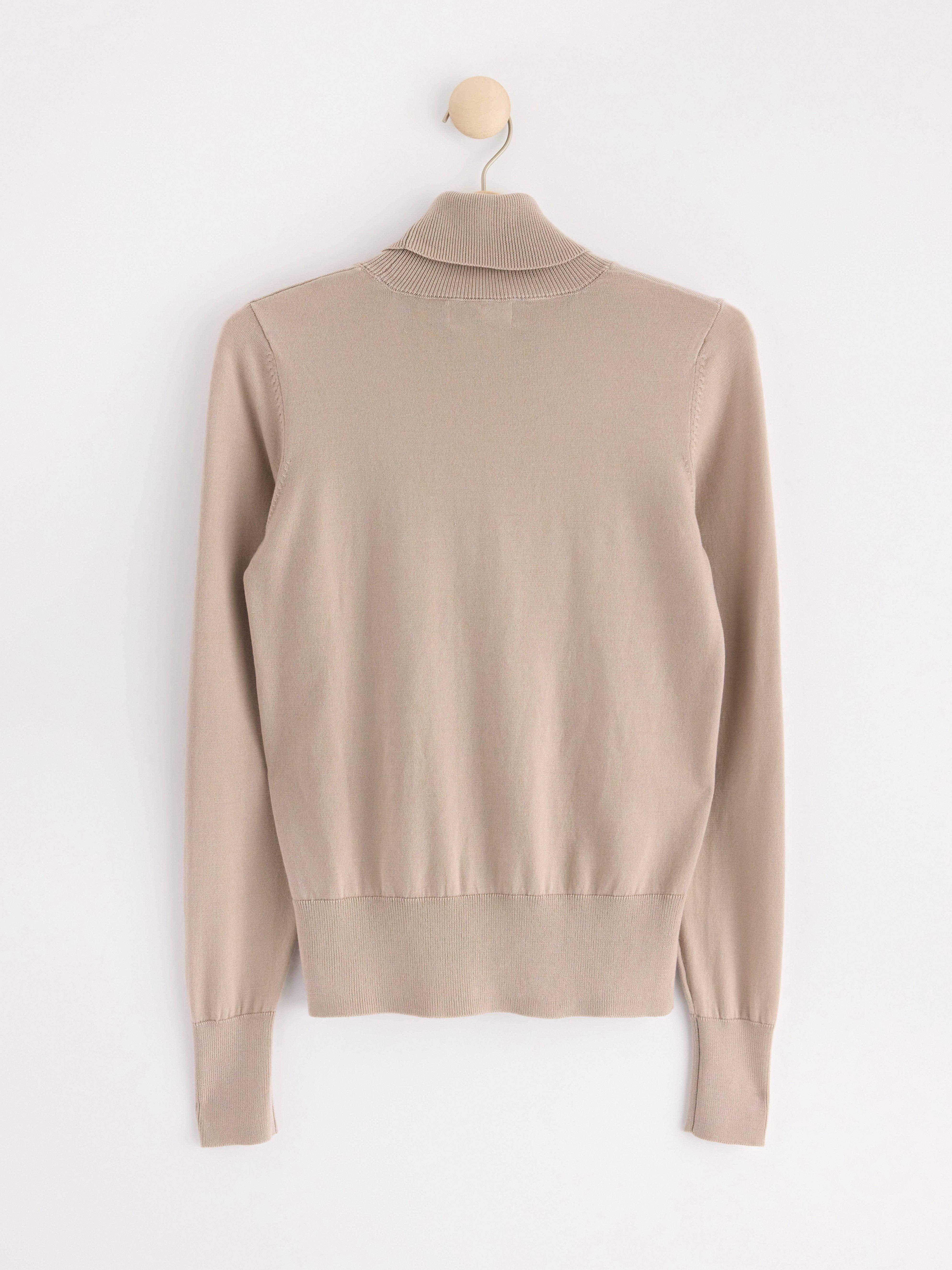 Fine-knit roll neck top Light Beige