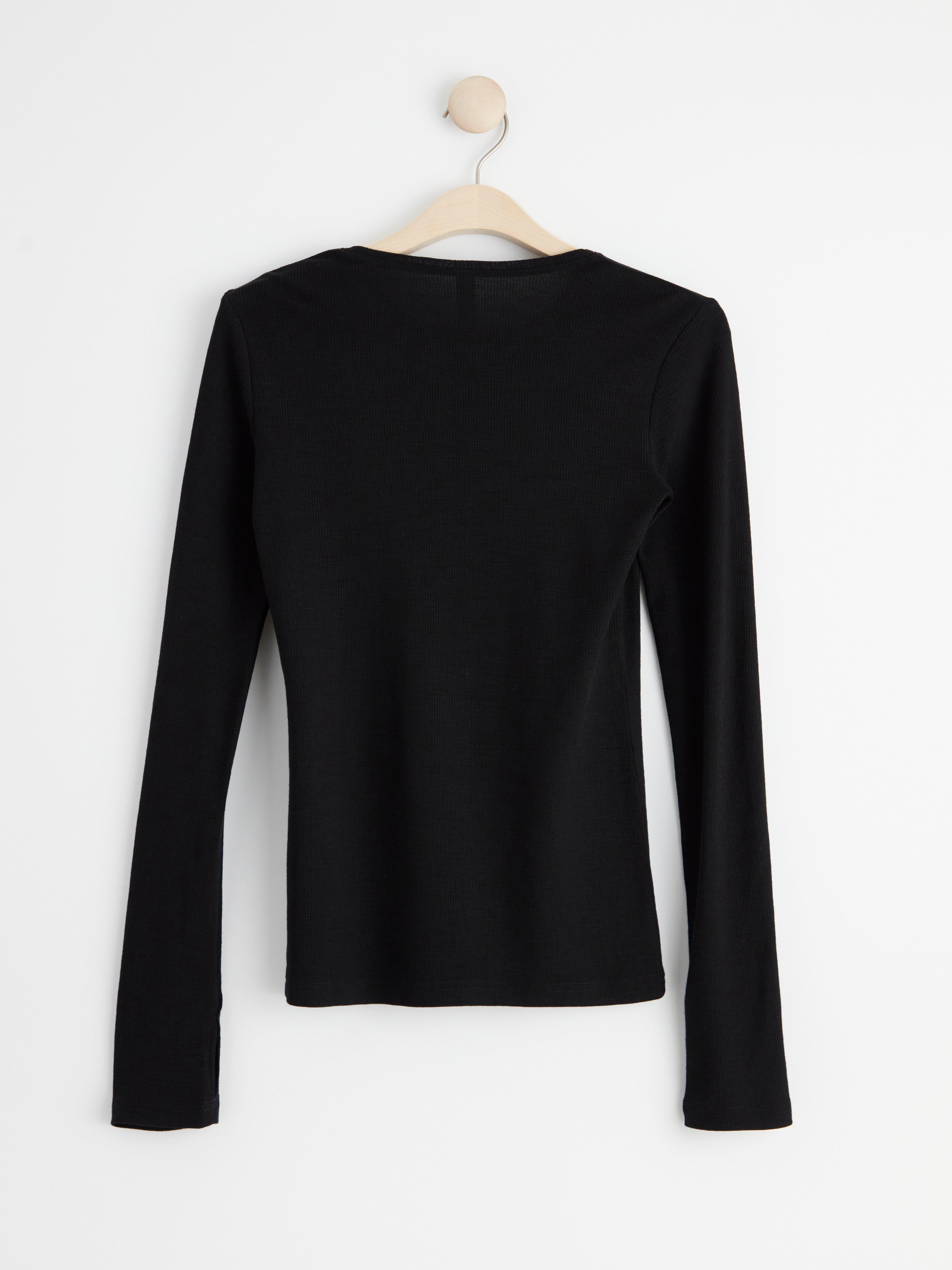 Ribbed top in merino wool Black